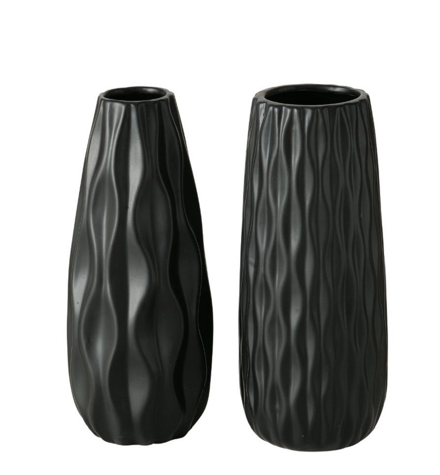 Dekovase 2er Set Vase Luana, schwarz, Steingut, matt