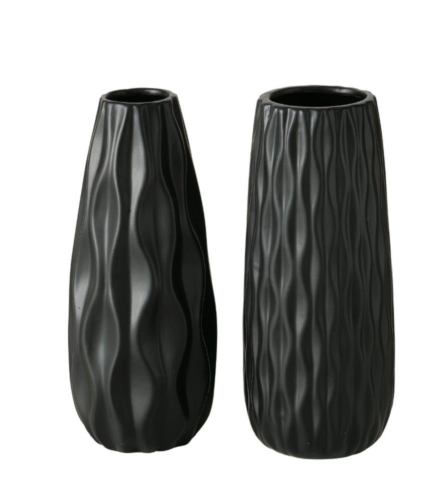 BOLTZE GRUPPE GmbH Dekovase 2er Set Vase Luana, schwarz, Steingut, matt