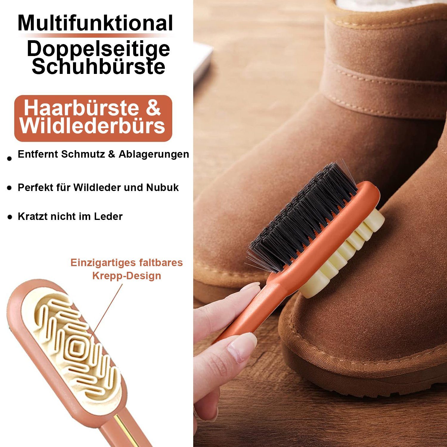 Daisred Schuhputzbürste Wildleder-Schuhbürste Weich Brush Schuhe Stück, Orange Cleaner 2