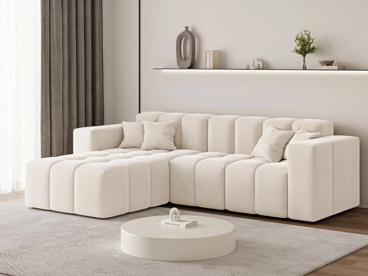 GrainGold Ecksofa L-Form LOOPO - 265x180 cm, Creme, Links, Wellenfedern, HR günstig online kaufen