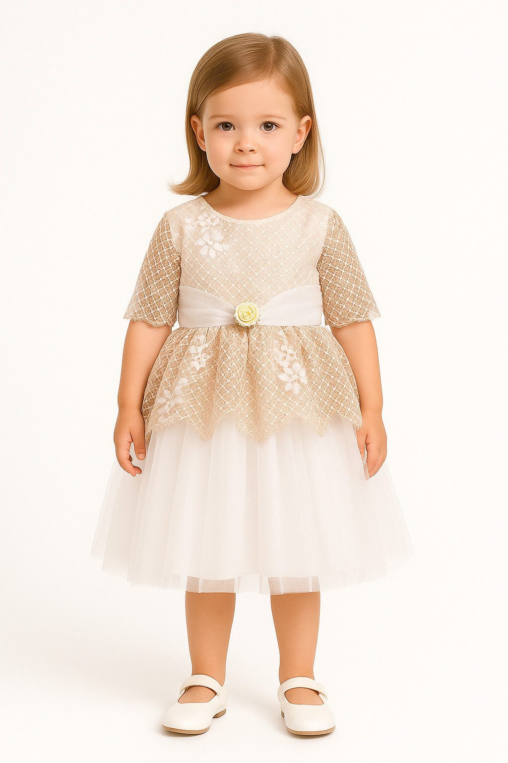Lorey Medtec Partykleid Prinzessin Kleid, Festkleid, Taufkleid, Spitze, 100% Baumwolle, Beige Spitze, Tüll