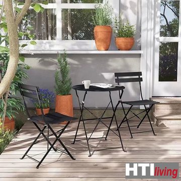 HTI-Living Sitzgruppe Bistroset 3-teilig Cavo Schwarz, (Set, 3-tlg., 1 Tisch, 2 Stühle), Klapptisch Klappstühle 2 Personen Balkonmöbel