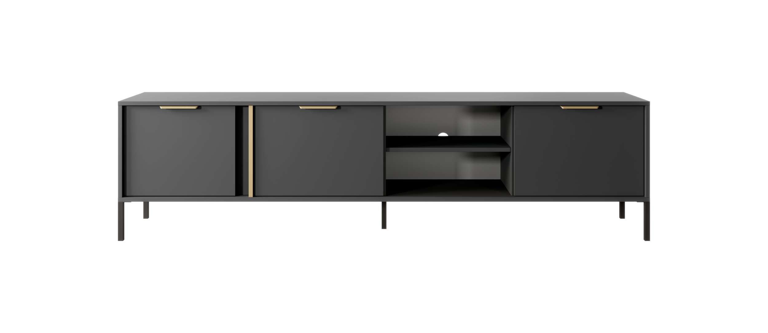 99rooms Lowboard Larysa (TV-Kommode, TV-Schrank), Modern Design, goldene Metallgriffe, Füße: aus Metall in schwarz