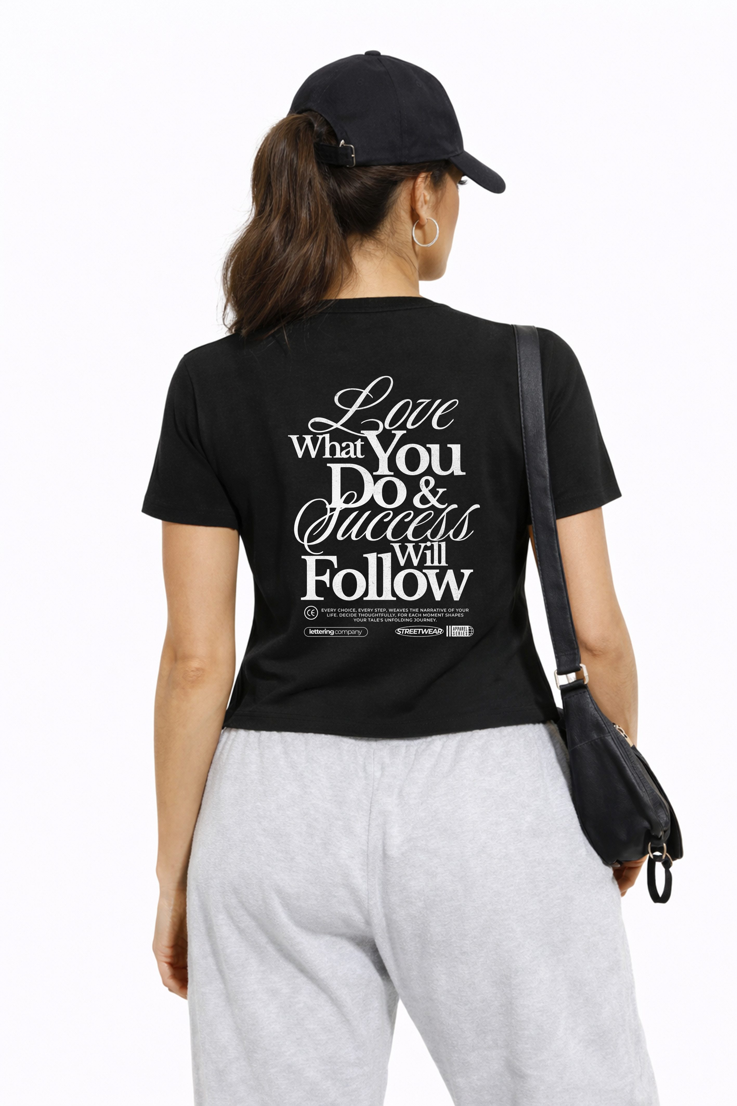 Banco T-Shirt Damen T-Shirt „Love What You Do“ – Kurzarmshirt mit Statement Auffälliger Rückenprint „Love What You Do & Success Will Follow“