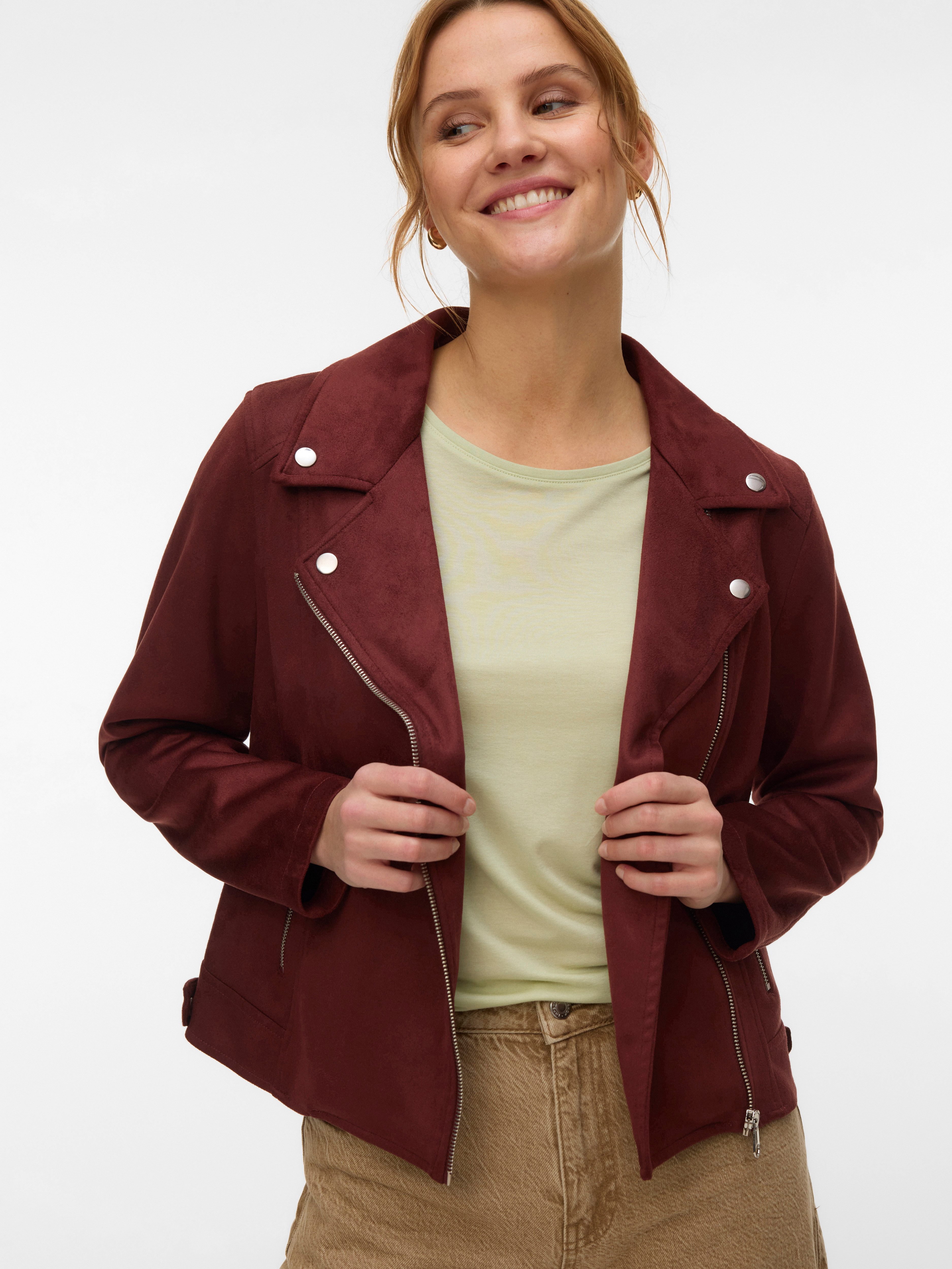 Vero Moda Bikerjacke VMJOSE SHORT FAUX SUEDE JACKET GA NOOS mit asymetrischem Reißverschluss