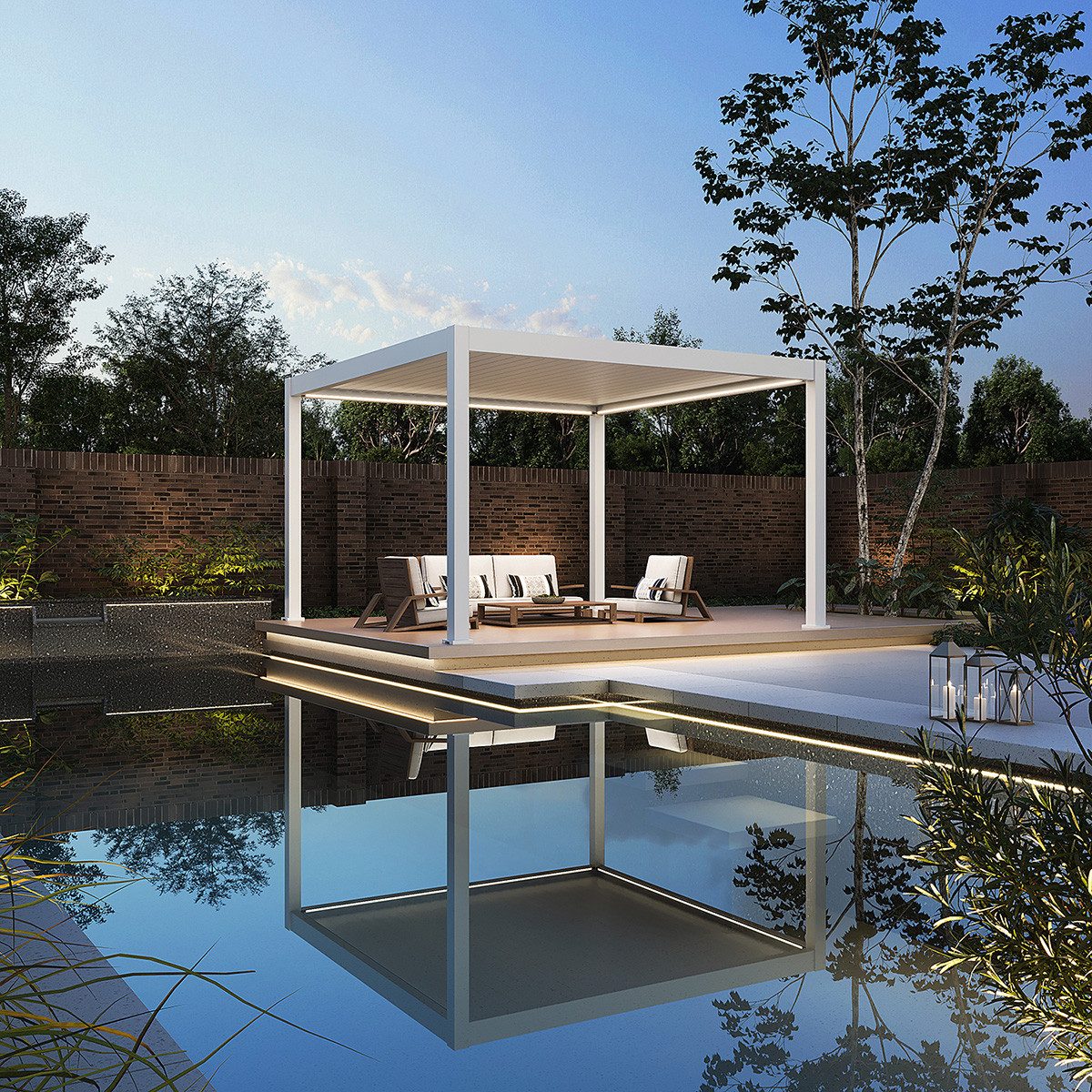 Weide Pergola Deluxe Plus Elektrisch Pavillon Terrassenüberdachung Alu LED 4 x 4 M, BxTxH: 400x400x255 cm
