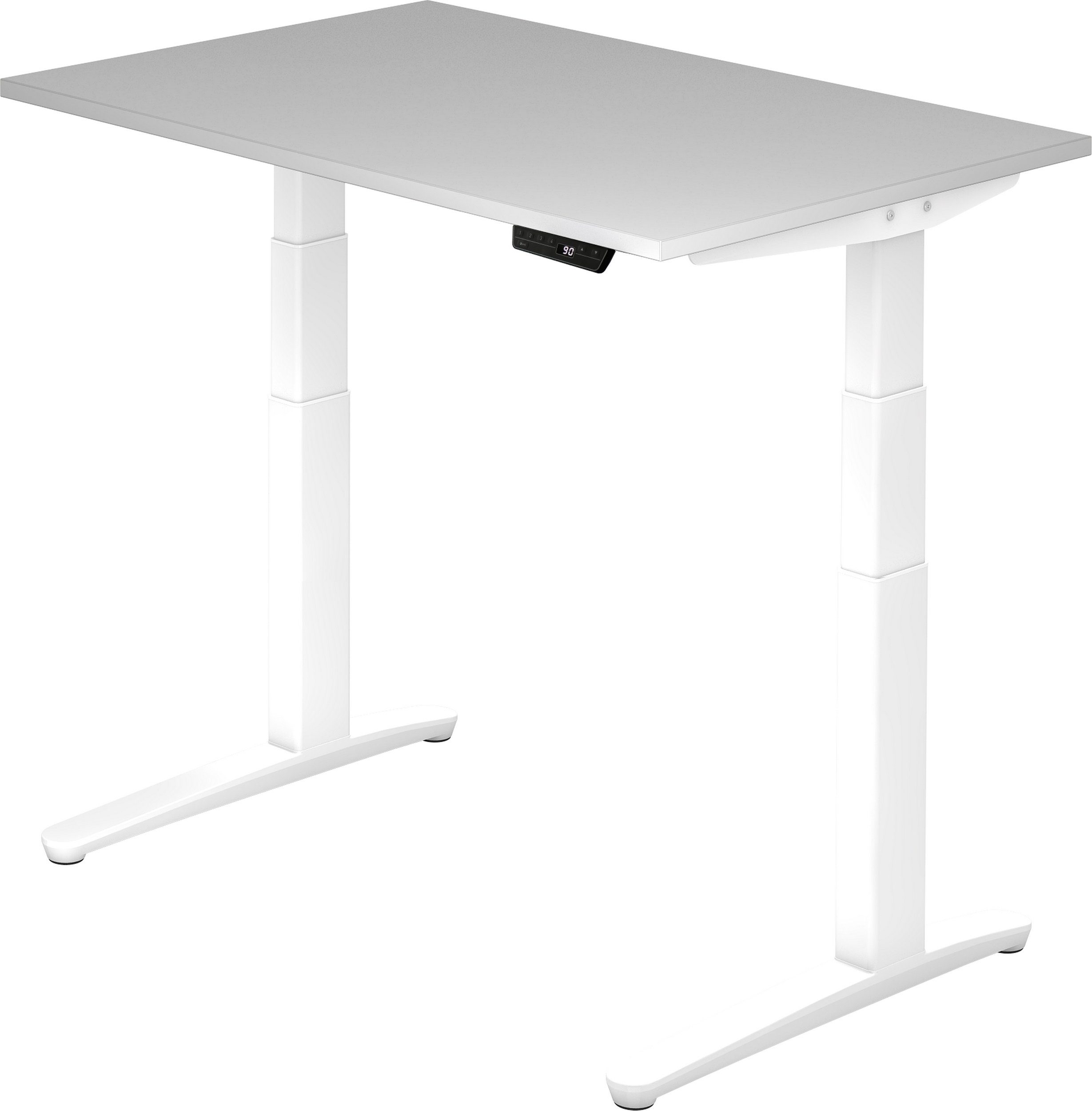 bümö Schreibtisch Schreibtisch elektrisch XBHM, Rechteck: 120 x 80 cm - Dekor: Grau - Gestell: Weiß