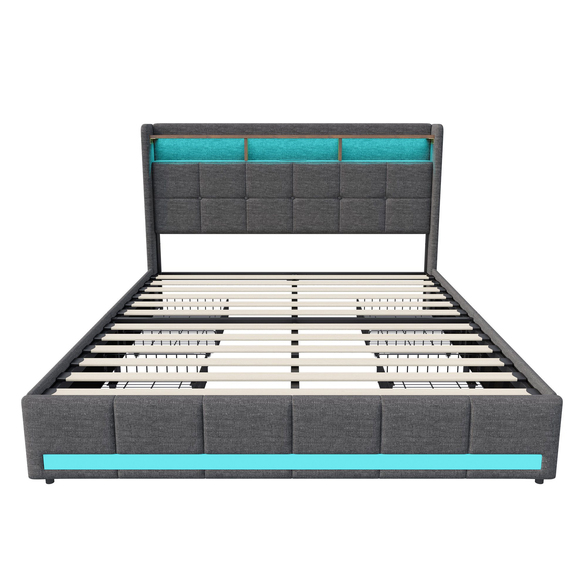 PXloue Polsterbett LED Doppelbett 180x200 cm, mit USB-Laden und Stauraum am günstig online kaufen