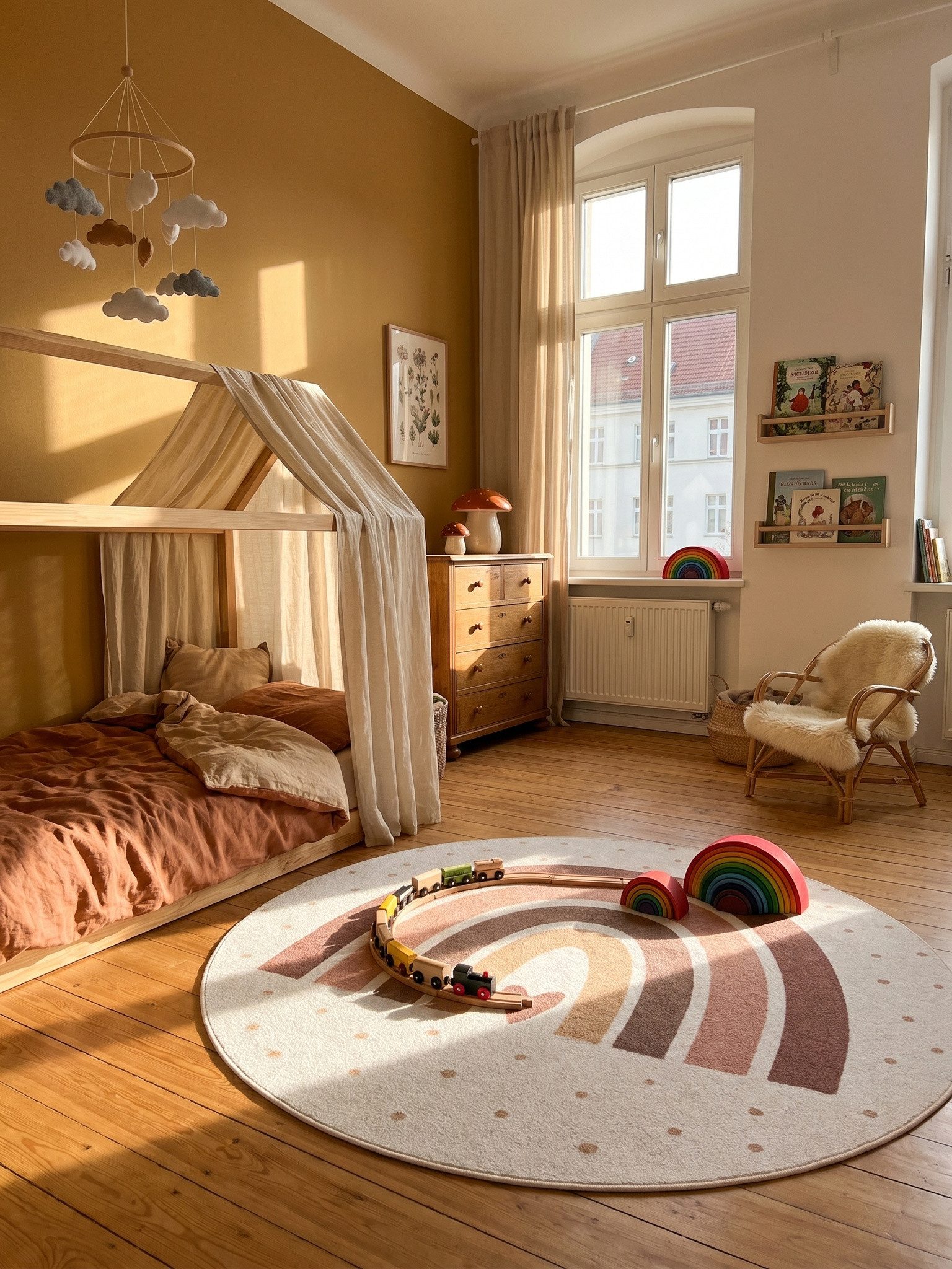 KADIMA DESIGN Kinderteppich TINO Kinderteppich Waschbar Kinderzimmer Schadstoffgeprüft, Rund, Höhe: 10 mm, Creme, 120x120 cm, Kinderteppich Waschbar Spielteppich