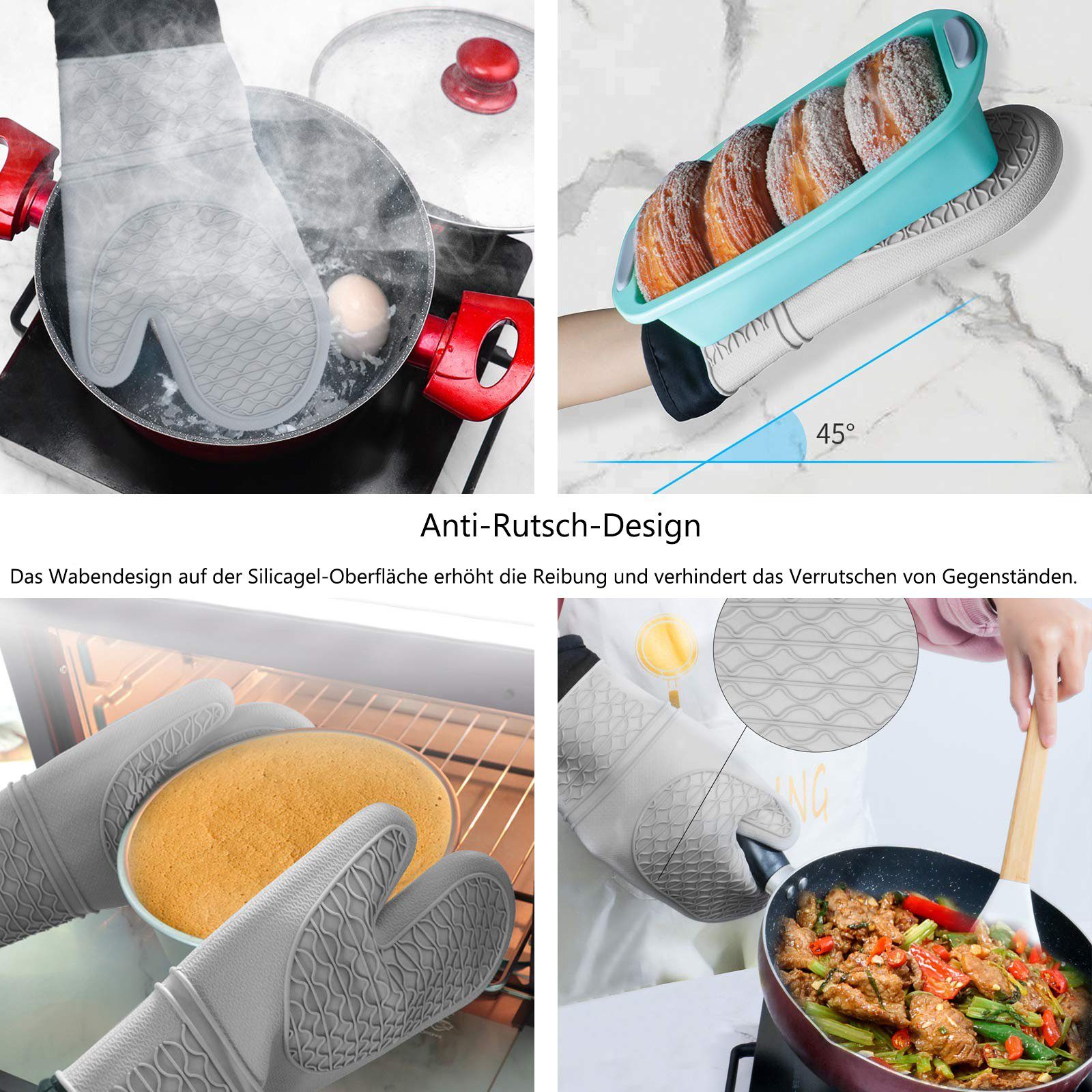 Baumarkt Grills Housruse Grillhandschuhe Oven Mitts Heat Resistant 573.15K, Premium Silicone Slip Pot Holders, Oven Gloves with 