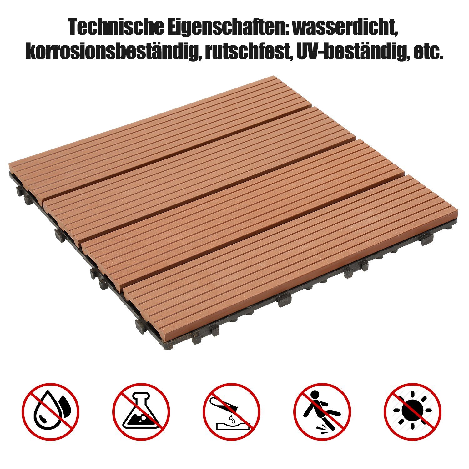 Garten für Holzfliesen WPC 1m² Holzoptik Balkonfliesen Klickfliesen für Balkon, Lospitch 6er 30x30cm 11er/60x30cm Set Braun in Holzfliesen 30x30cm