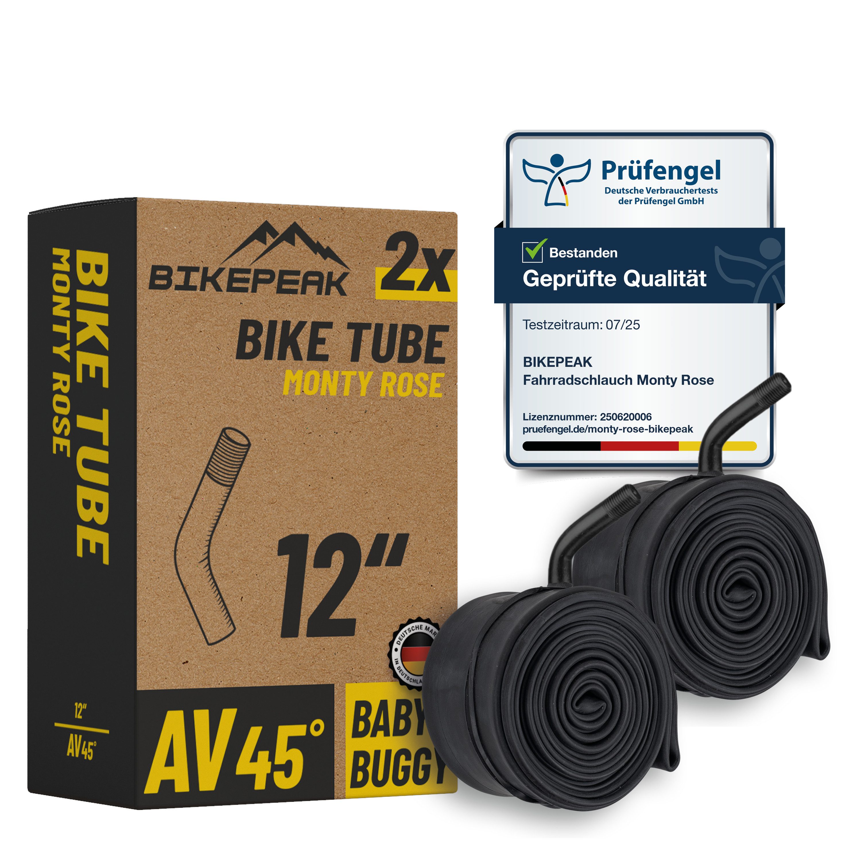 BikePeak Fahrradschlauch BikePeak 2x Kinderwagen Schlauch Monty Rose 12" AV 45° 47/62-203 Buggy