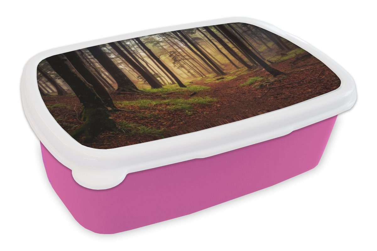 MuchoWow Lunchbox Bäume - Kunststoff Natur für Kinder, rosa Snackbox, Brotdose Brotbox Mädchen, Erwachsene, Kunststoff, - (2-tlg), Wald