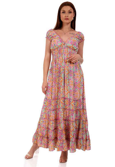 YC Fashion & Style Maxikleid Damen Maxikleid Bohemian Kleid mit Carmen Ausschnitt (1-tlg) bequem zu tragen, mit kurzen Ärmel, mit floralem Druck