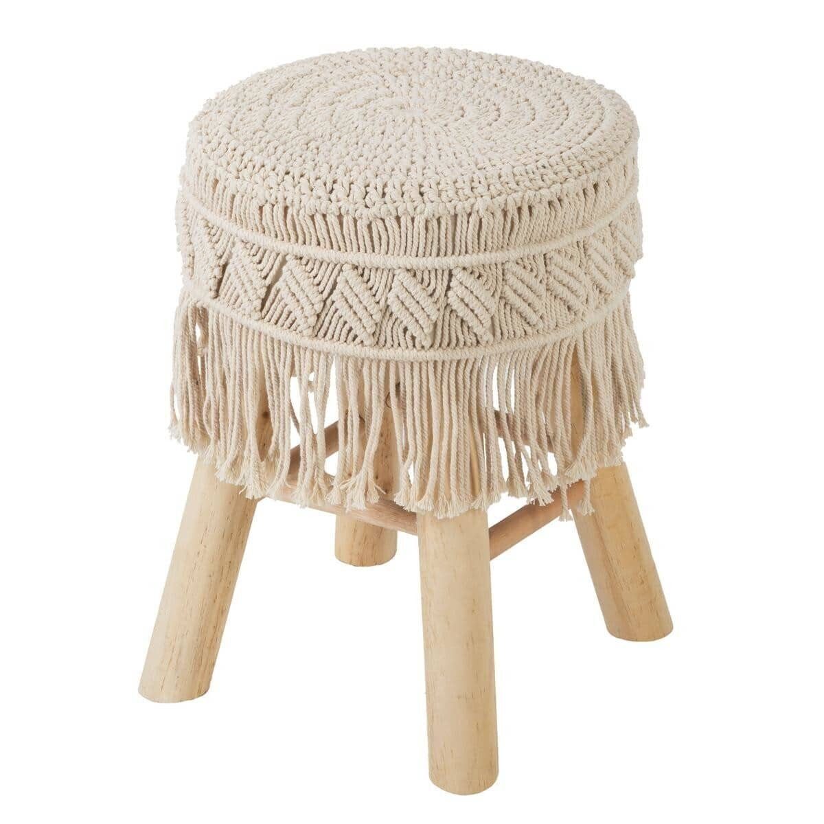 Atmosphera Créateur d'intérieur Sitzhocker Hocker im Boho-Stil mit Makramee, H. 42 cm, beige (1 Stk., Sitzhocker), funktional