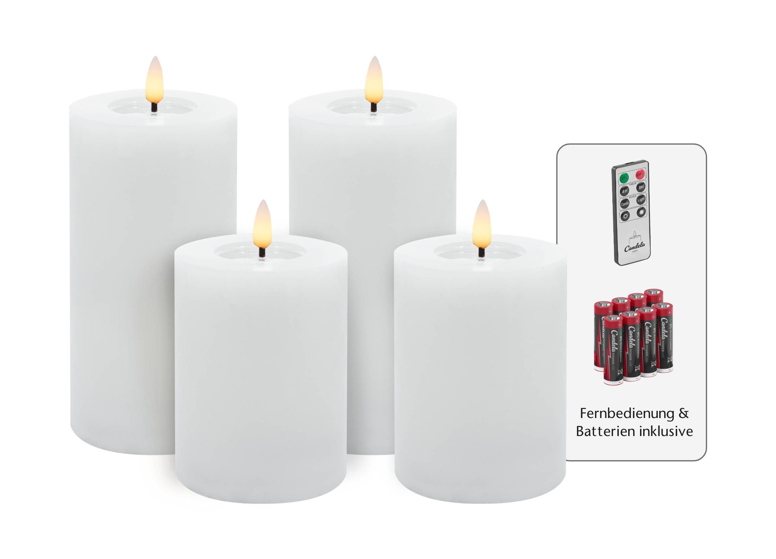 LC Home LED-Kerze (Spar-Set, 4-tlg., verschiedene Größen), Echtwachs, Dimmbar, Timer Funktion, LED-Teelicht