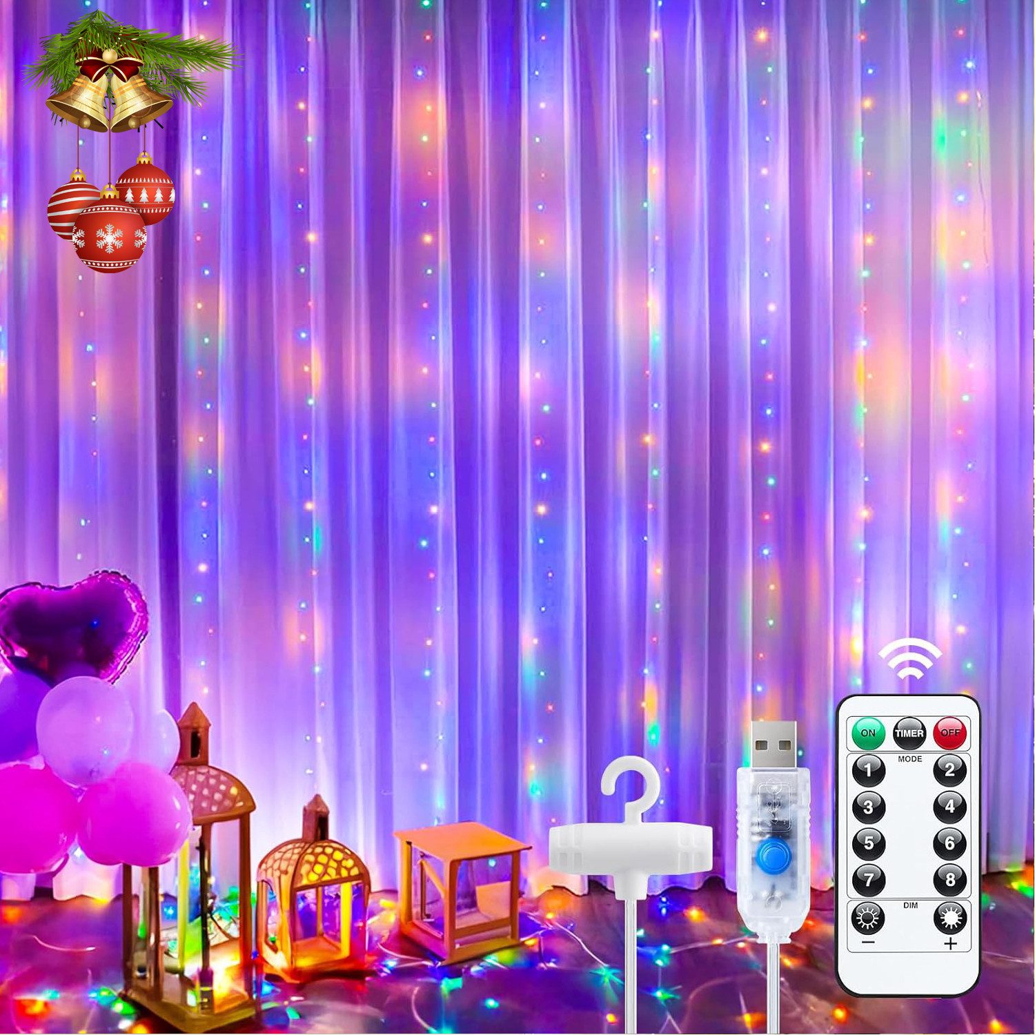 Qualra LED-Lichtervorhang 100/200/300LEDs 8 Modi Lichtervorhang Fenster Inn günstig online kaufen