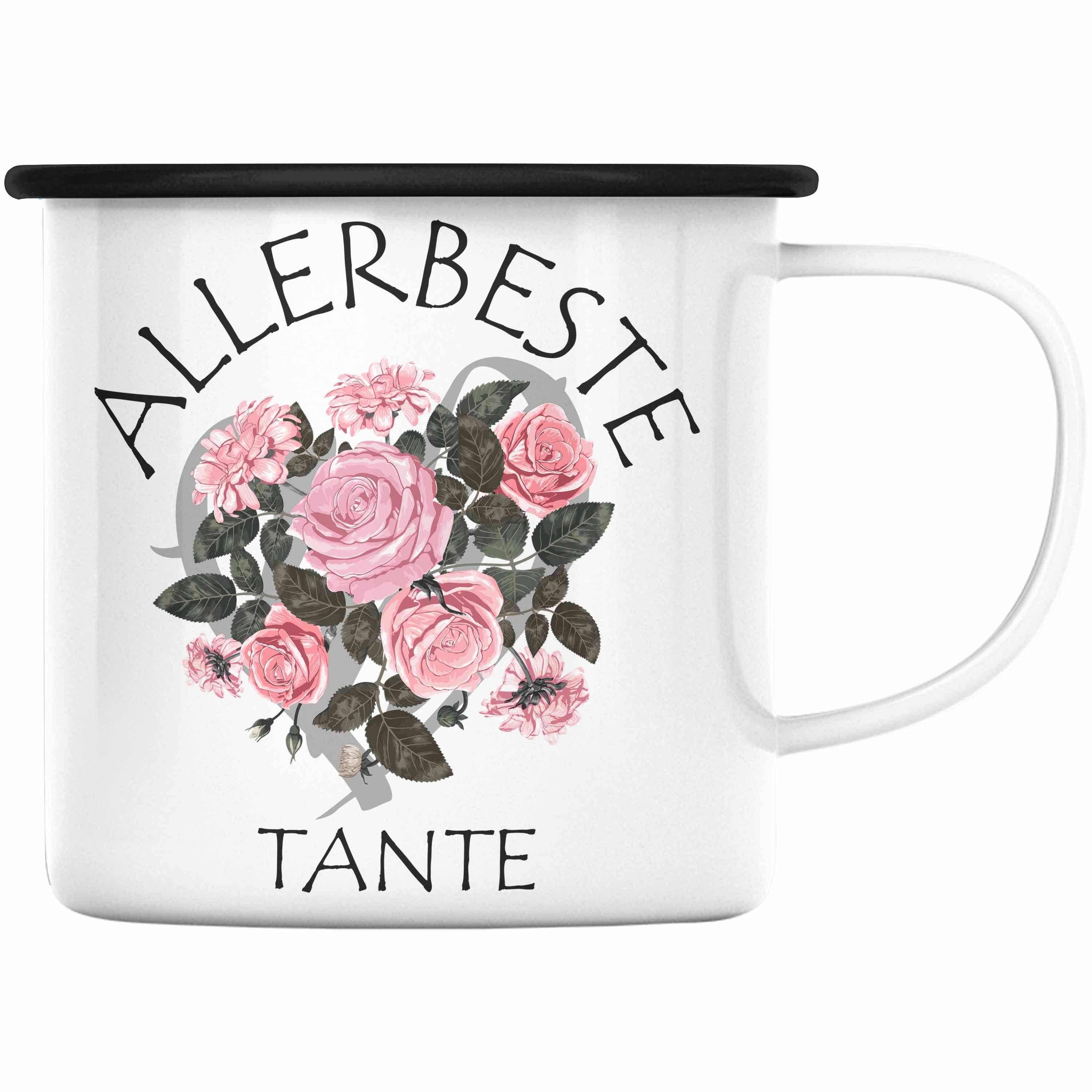 Trendation Thermotasse Trendation - Beste Tante Emaille Tasse Geschenk KaffeeEmaille Tasse für Beste Tante der Welt Geschenkidee Geburtstag Schwarz