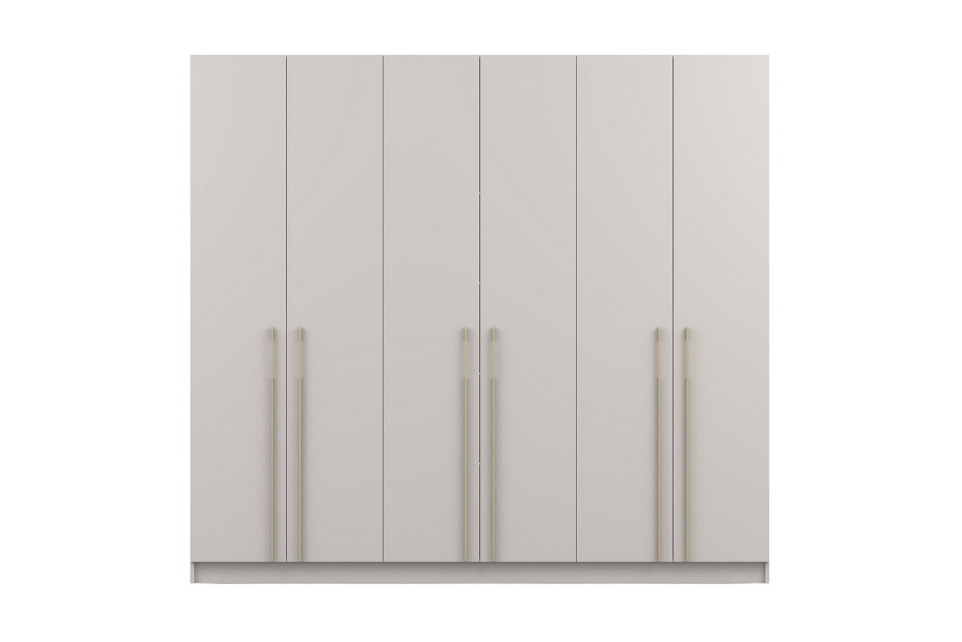 Deine Möbel 24 Kleiderschrank MIRELO 6-türig Drehtürenschrank mit goldfarbenen Griffen 230x210x57 cm (Set, 1-St., Einzelmöbel – frei kombinierbar mit weiteren Möbeln der Serie MIRELO) in Weiß Matt, Schwarz Matt und Cashmere