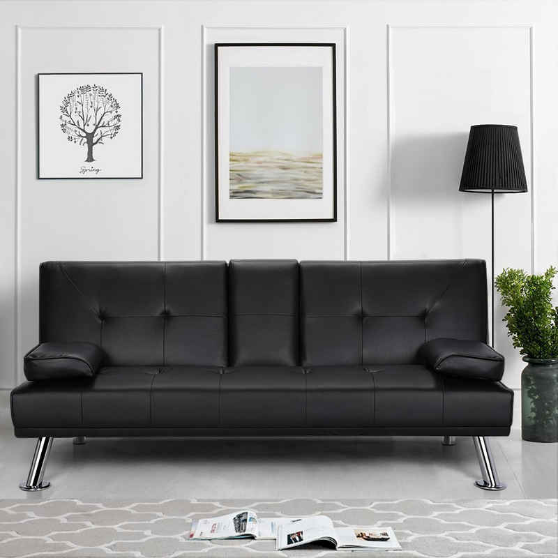 Yaheetech Schlafsofa 3er-Sofa Bettsofa Couch mit Tassenhalter Gästebett 167 x 81,5 x 75 cm, Rückenlehne neigbar 105°/140°/180°, 350 KG belastbar