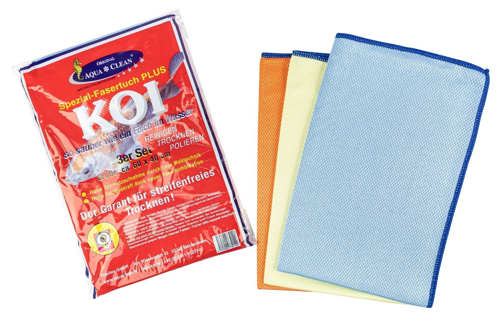 AQUA CLEAN Koi Spezial Fasertuch Plus 60cm x 40cm 3er Set Reinigungstücher (Mikrofaser)