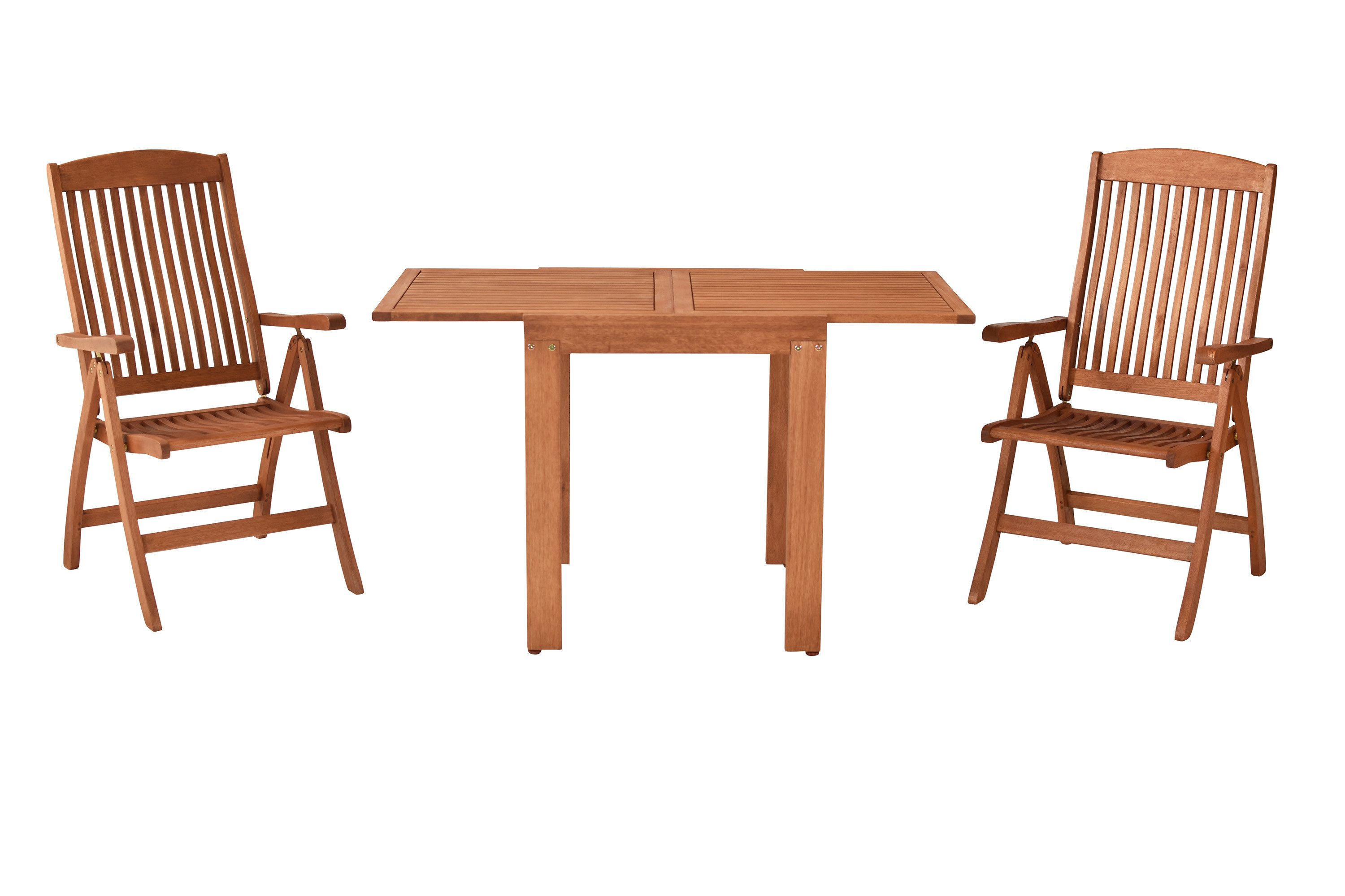 MERXX Balkonset Maracaibo, (3tlg., 2 Klappsessel mit Balkonausziehtisch), Ausziehtisch, Klappsessel, Rückenlehne 5-fach verstellbar