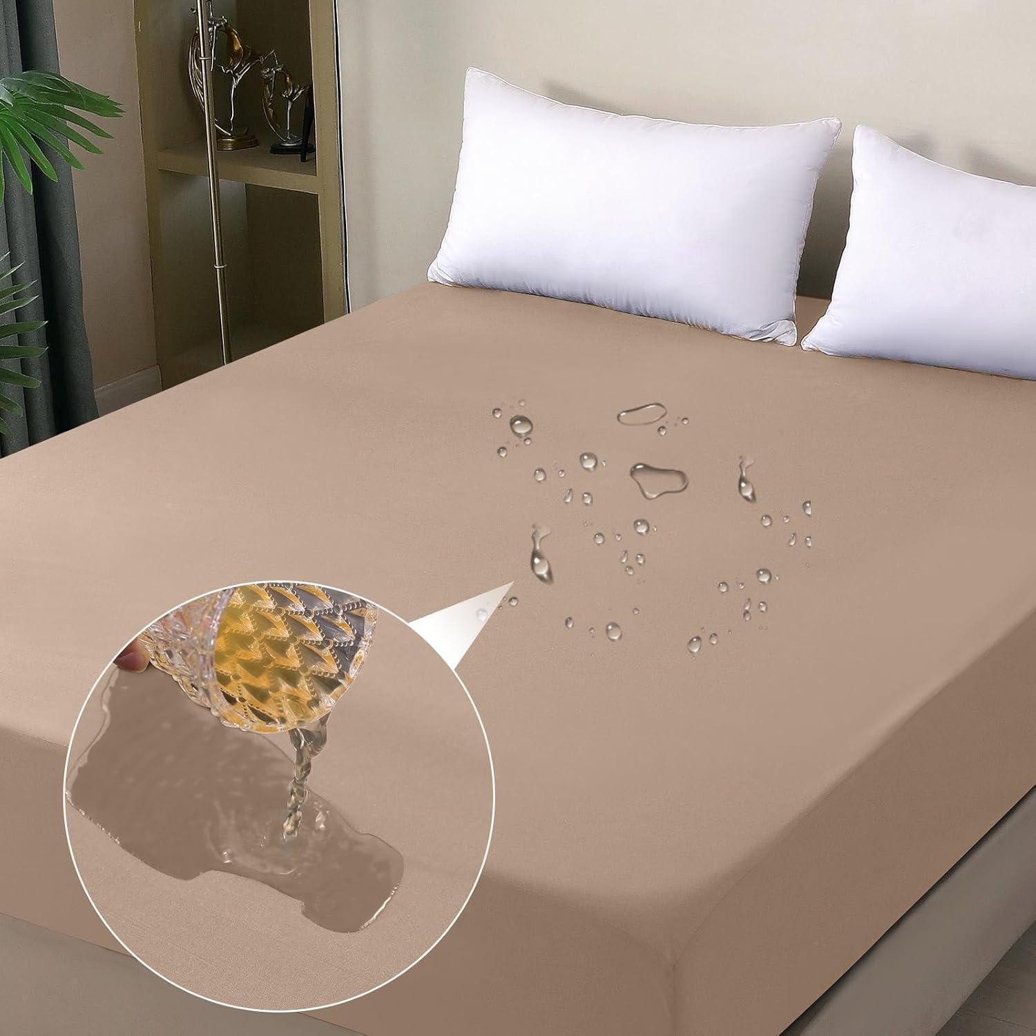 LuxusKollektion Spannbettlaken Matratzenschoner Wasserdicht Atmungsaktiv Beige 160×200cm