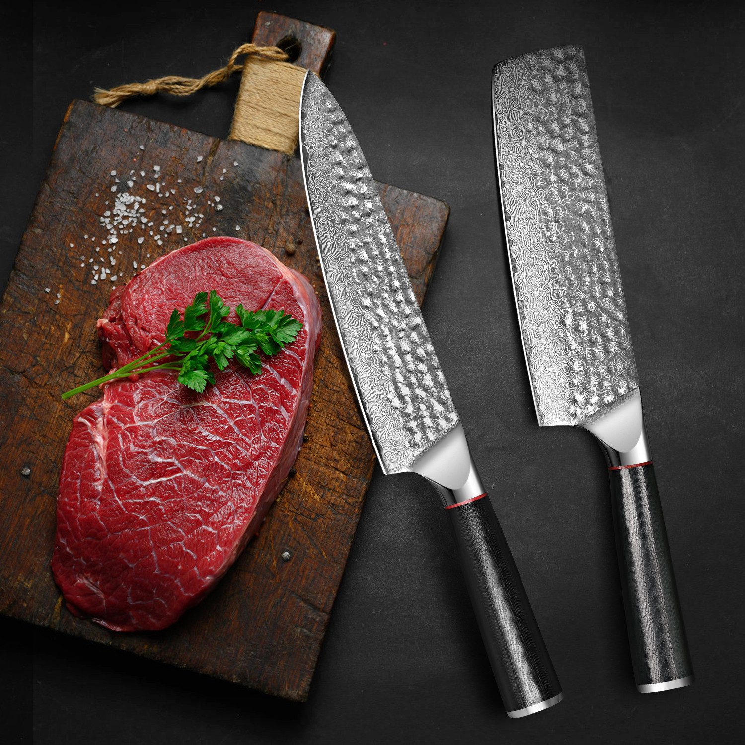 KingLux Messer-Set 2tlg.Damastmesser Set Chefmesser Nakirimesser Damaststahl (2-tlg)