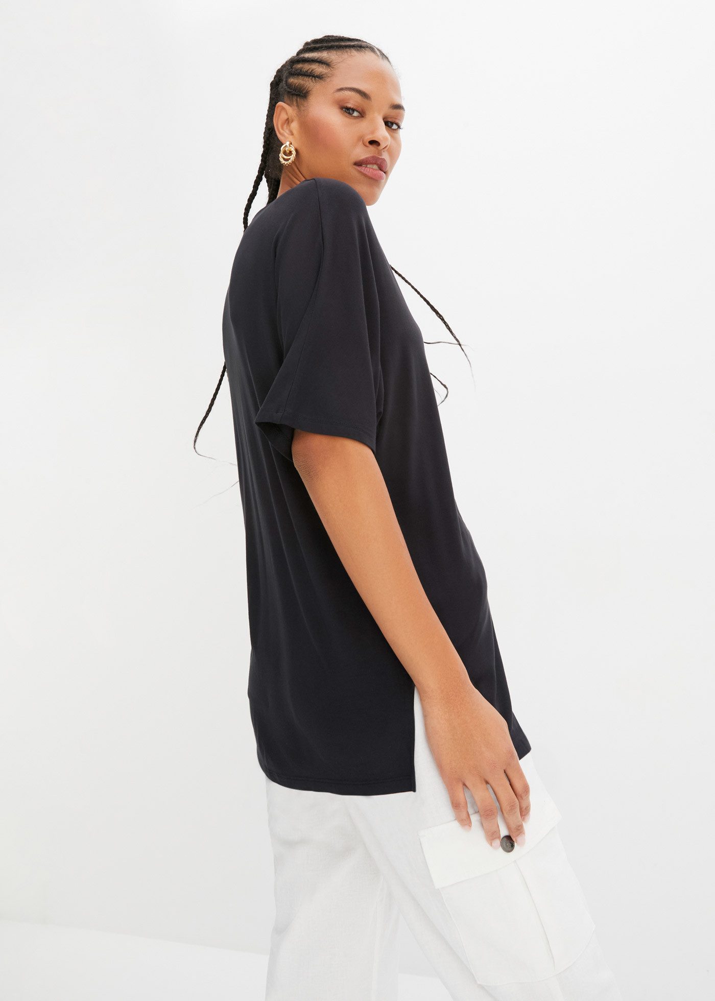 bonprix T-Shirt Oversize-Passform, Halbarm-Design, aus Viskose-Mix mit Elasthan