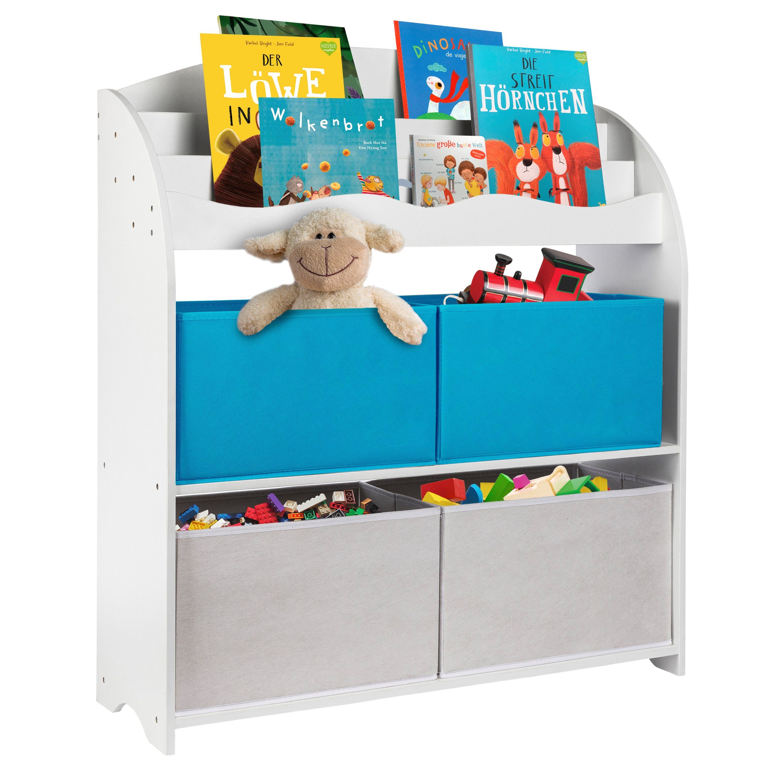 ONVAYA Bücherregal Kinder-Bücherregal Weiß, Kinderregal mit Boxen, Aufbewahrung weiß/blau