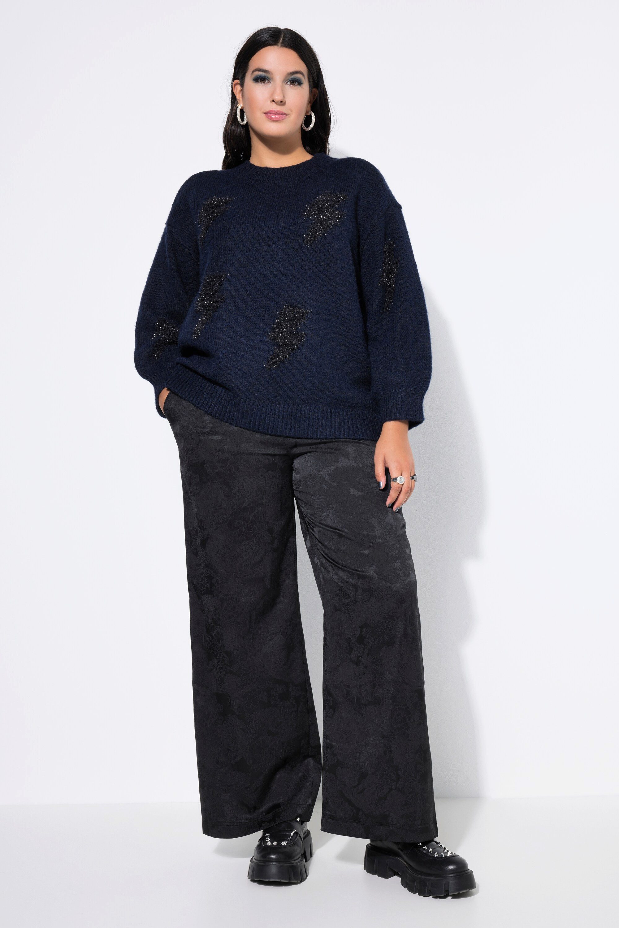 Studio Untold Schlupfhose Hose Wide Legs floraler Jacquard-Krepp Elastikbund