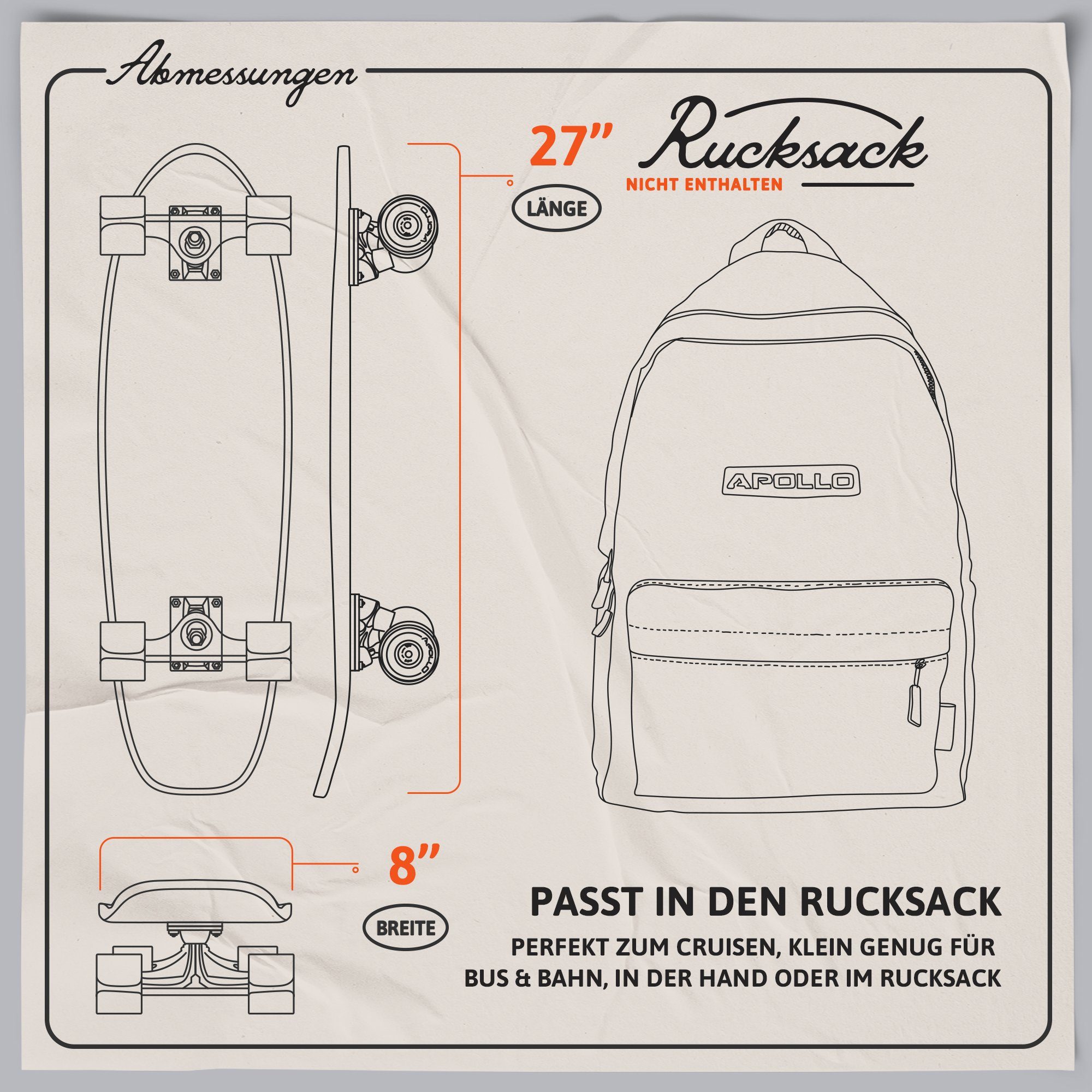 Apollo Miniskateboard Midiboard 27", leicht, kompakt & wendig