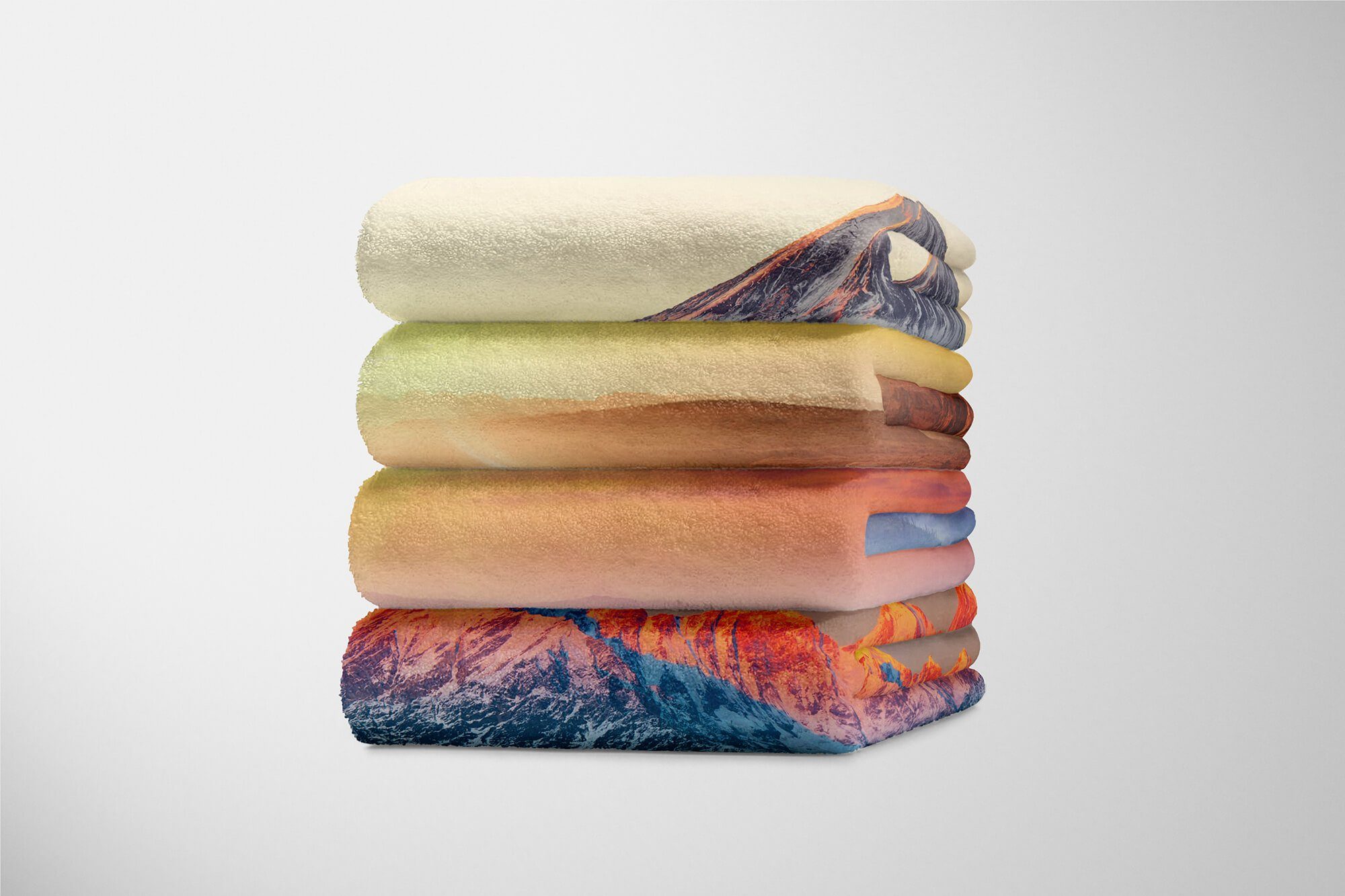 Handtücher Baumwolle-Polyester-Mix Handtuch Saunatuch Handtuch Sonnenunterga, Kuscheldecke Art (1-St), Strandhandtuch Fotomotiv Berglandschaft mit Sinus