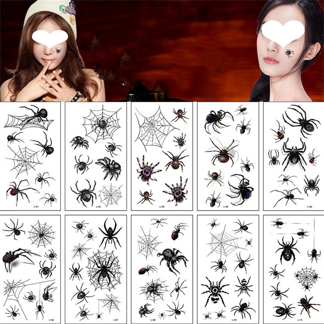 DÖRÖY Schmuck-Tattoo Halloween Spider Tattoo Aufkleber 20 Stück,3D Spider Tattoo Aufkleber