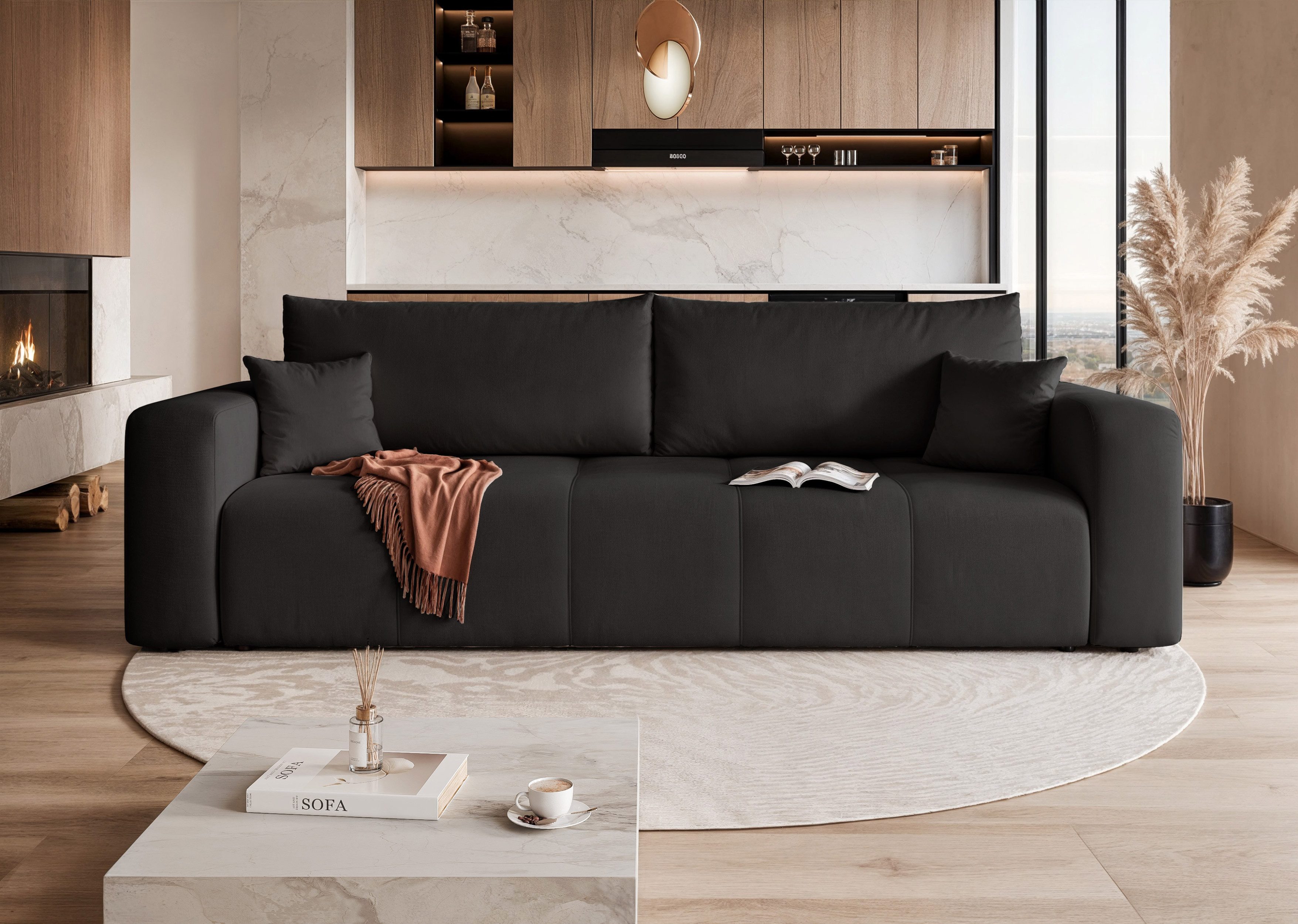 yourhouse24 Sofa PEDRO Kompakte Design – Mit Schlaffunktion & Bettkasten, mit Schlaffunktion und Bettkasten, Seite universal