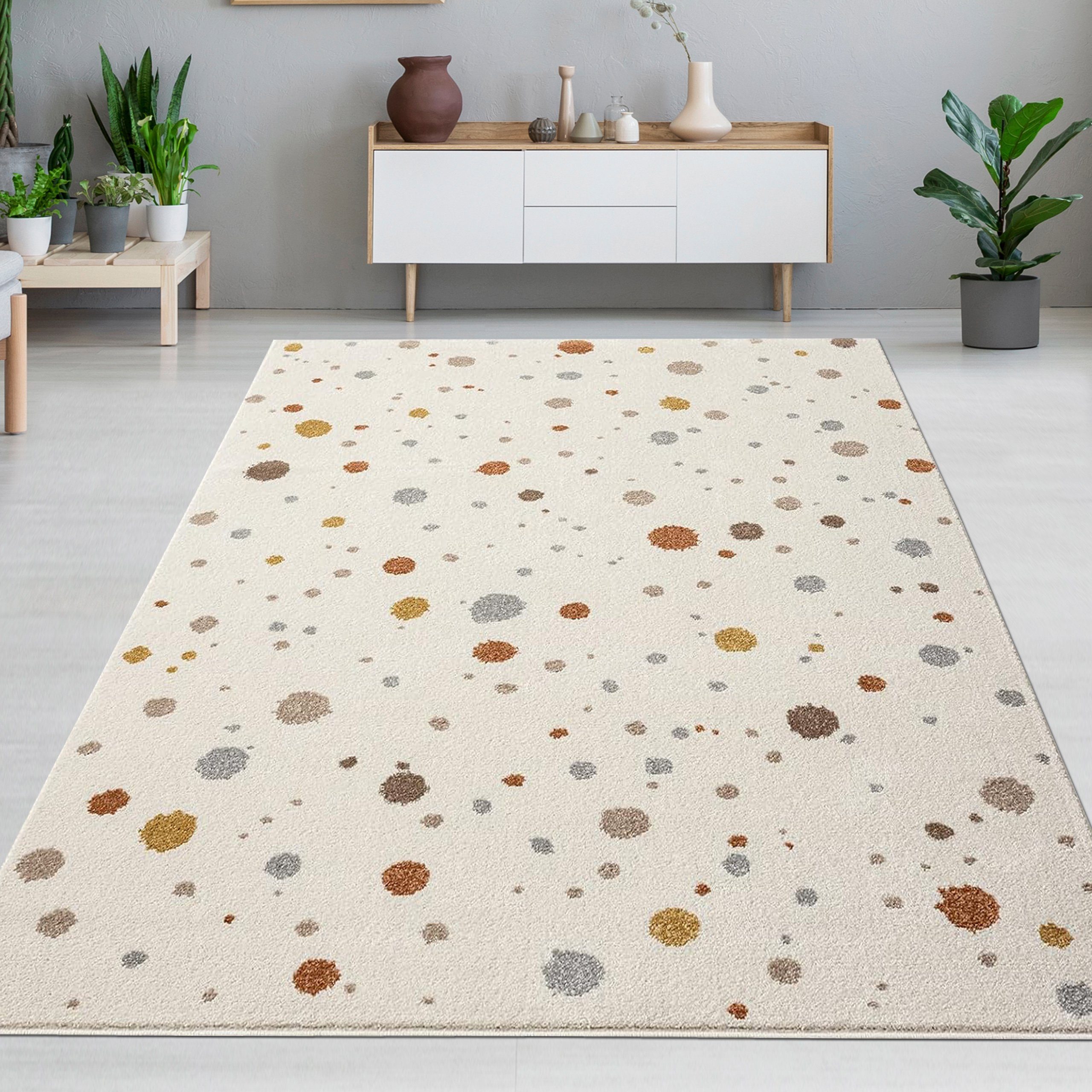 Carpetia Teppich Cremefarbener Teppich mit Farbklecksen günstig online kaufen
