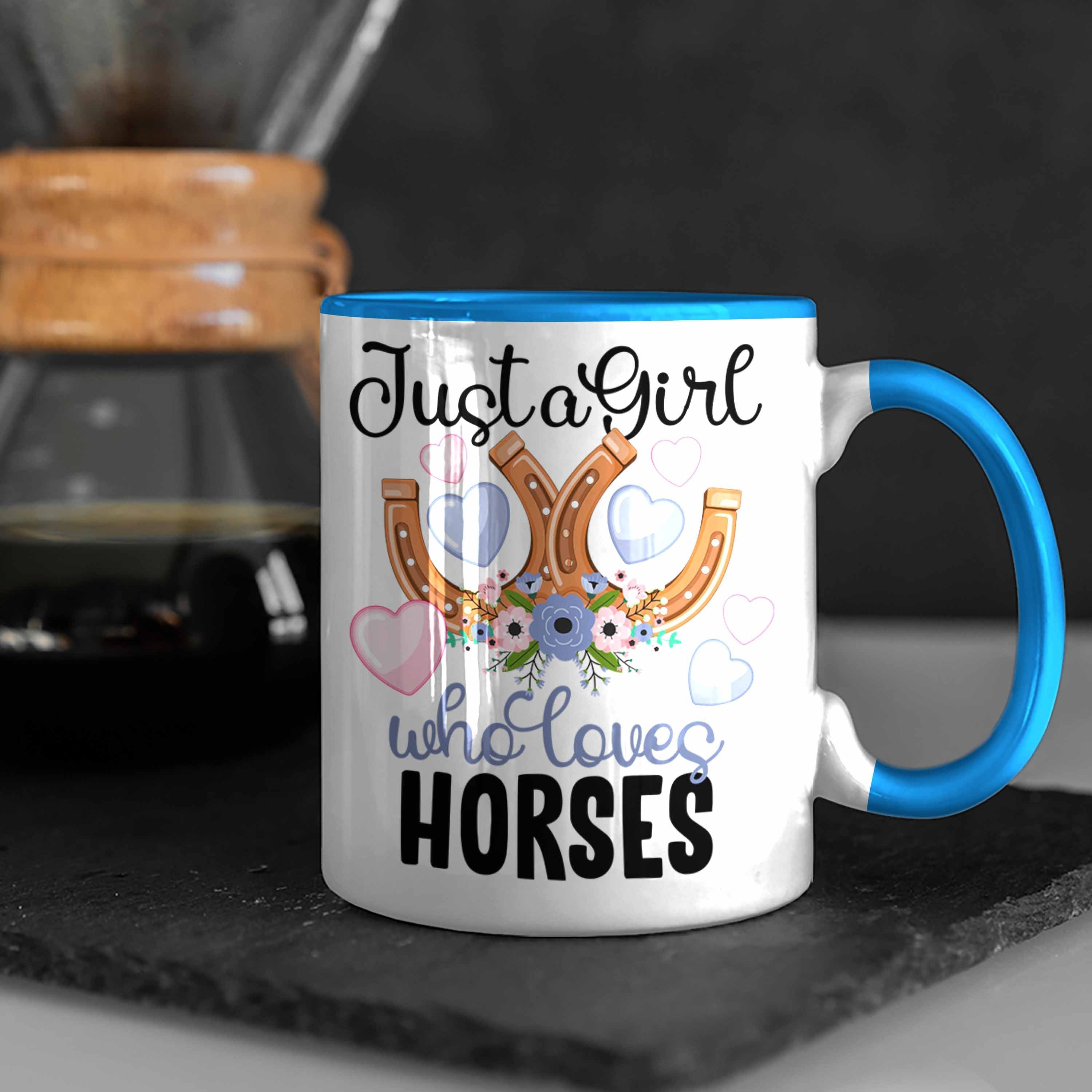 Pferde für Reiten Trendation Tasse Reiterin Mädchen Blau Geschenk Tasse