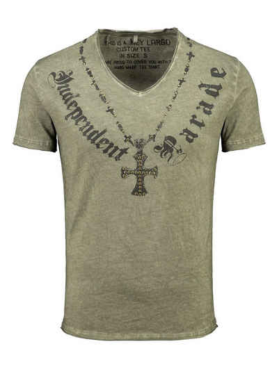 Key Largo T-Shirt T-Shirt Independent Kreuz Nieten Print Motiv vintage Look MT00573 V-Auschnitt bedruckt kurzarm slim fit