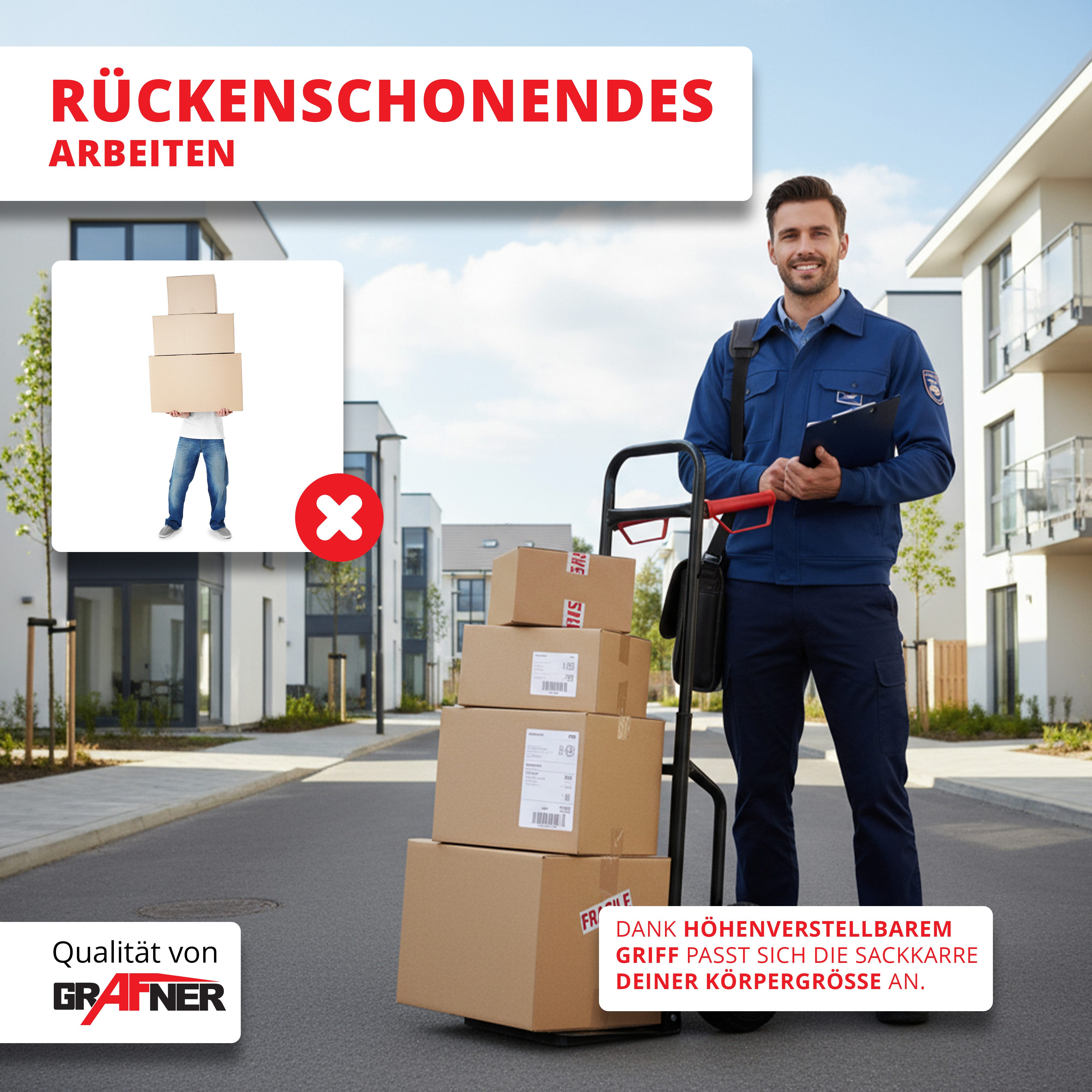 Grafner hand truck, extendable, 200 kg capacity, foldable, 200 kg load capacity