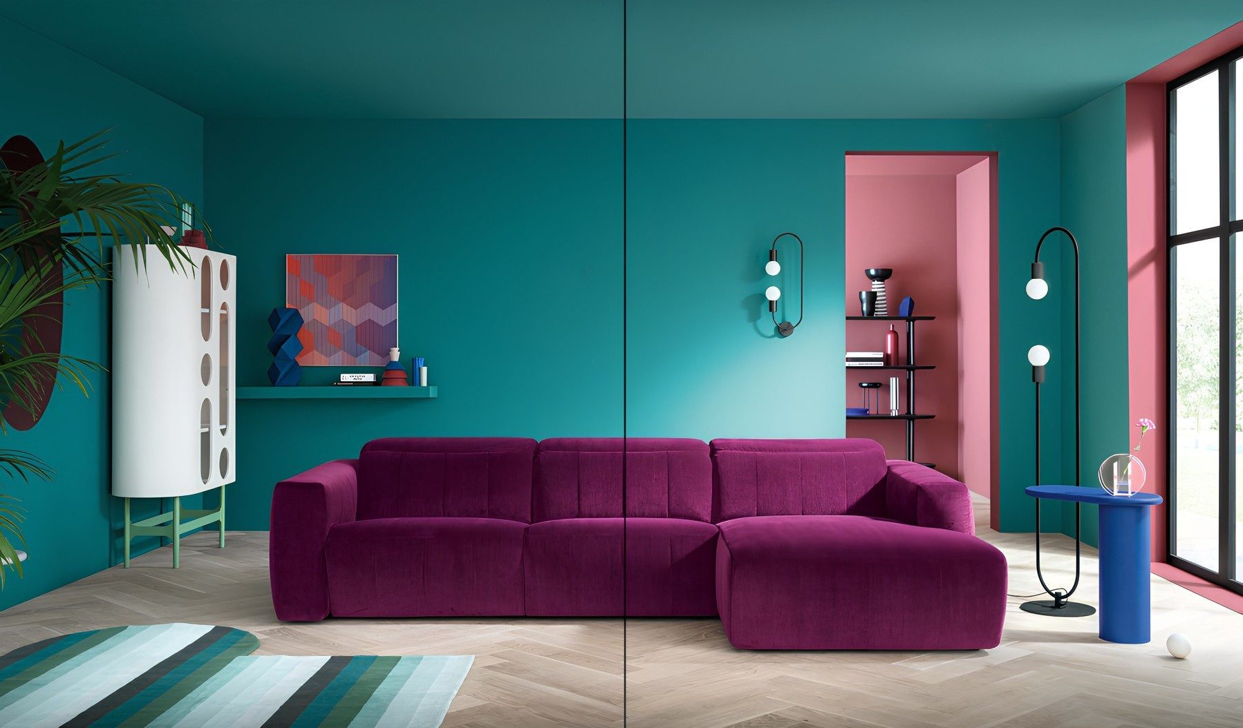 JVmoebel Ecksofa Lila Wohnlandschaft mit Wellenunterfederung und Polyätherschaum, Made in Europa