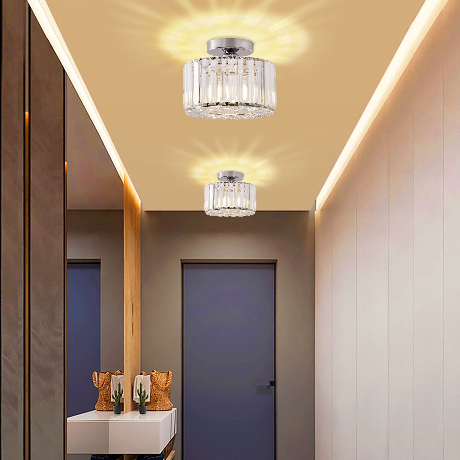 Ophy Deckenleuchte Moderne Kristall-Deckenleuchte mit Glaslampenschirm, Pendelleuchte & halbbündige Montage, für Wohnzimmer, Schlafzimmer & Esszimmer