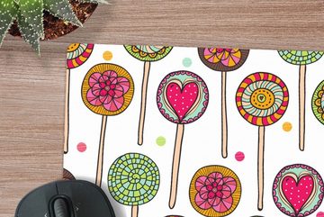 MuchoWow Gaming Mauspad Muster - Lollipop - Herzen - Süßigkeiten (1-St), Mousepad mit Rutschfester Unterseite, Gaming, 40x40 cm, XXL, Großes