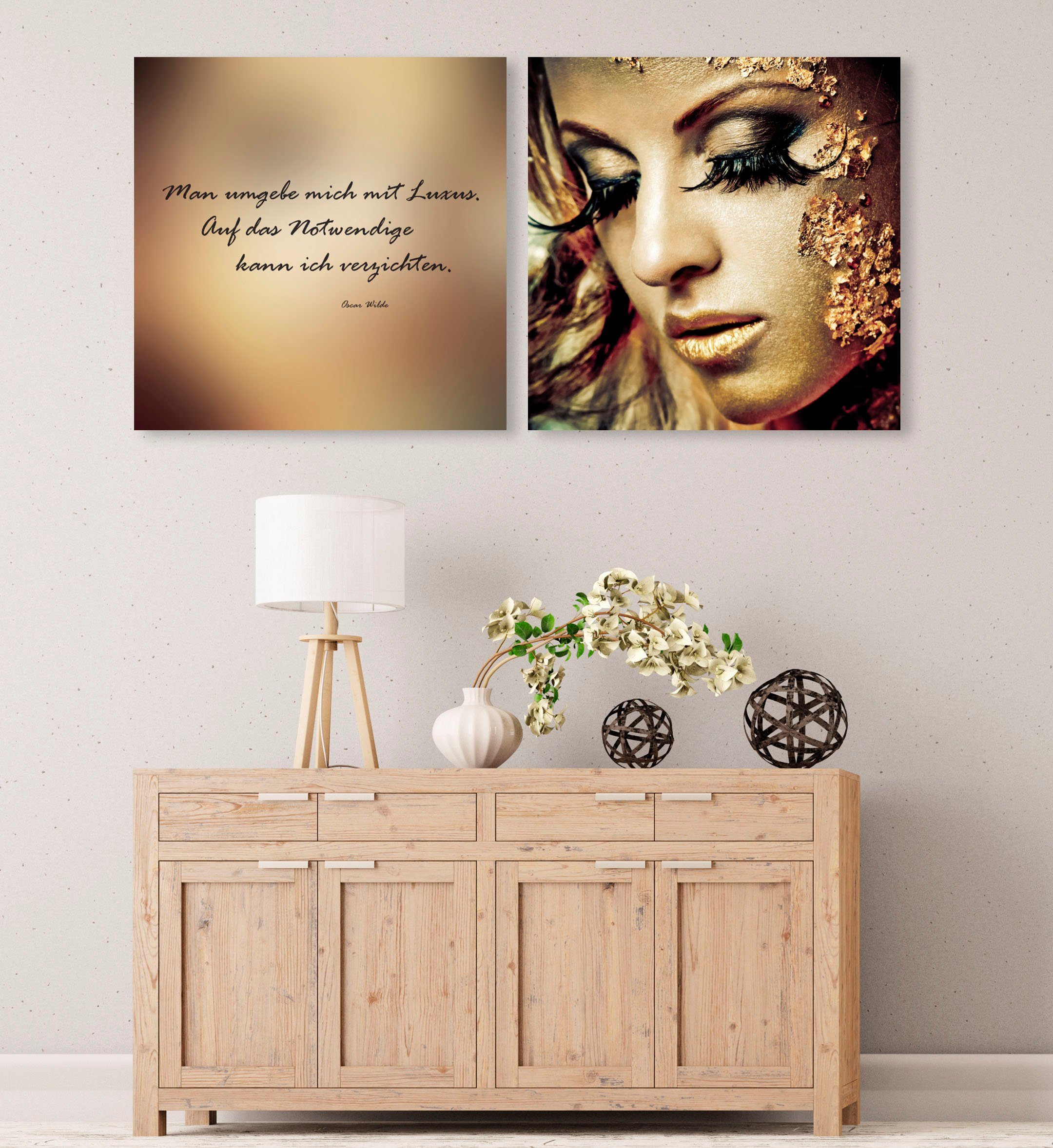 queence Leinwandbild Reichtum, Foto, Kind, Kunst, Menschen, Modern, Schriftzug, Schriftzüge, Spa, Spa Bilder, Sprüche, Sprüche & Texte (Set), Premium-Leinwandstoff, Handarbeit aus Deutschland, Zitat, 2er Set