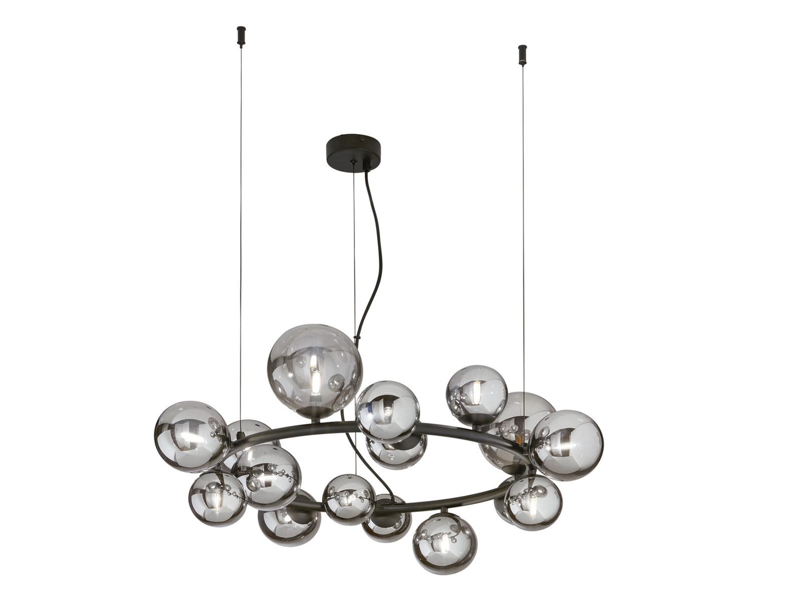 Luce Ambiente Design LED Pendelleuchte 16-flammig mit Rauchglas-Kugeln Ø82cm, Dimmfunktion, LED wechselbar, über Schalter in 3 Stufen dimmbar, Warmweiß, mehrflammig hängend über Esstisch ausgefallen-e große Hängelampe