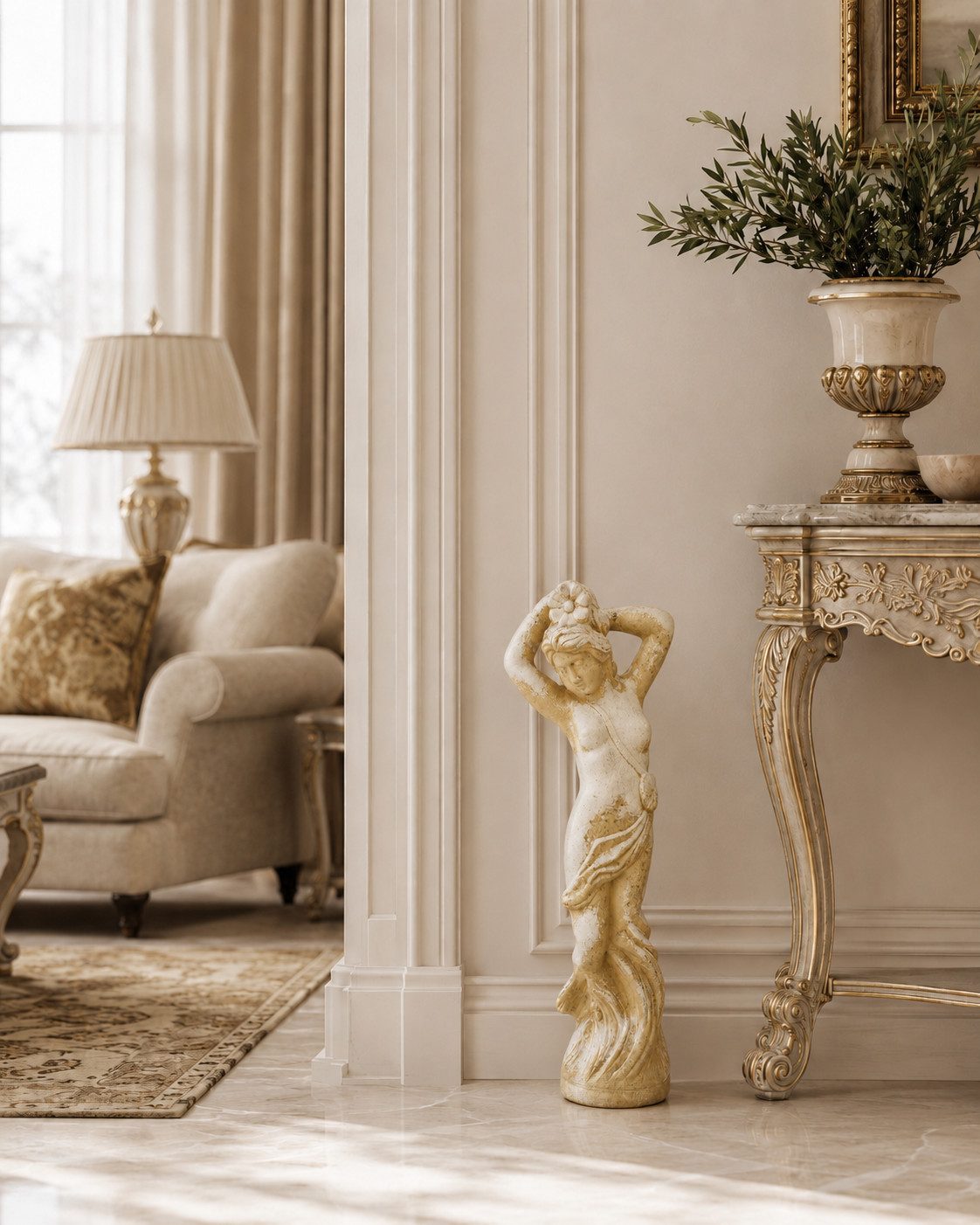 JVmoebel Dekofigur Antike Tänzerin Creme Gold Klassische Skulptur 82 cm Sofort (1 St), Made in Europe