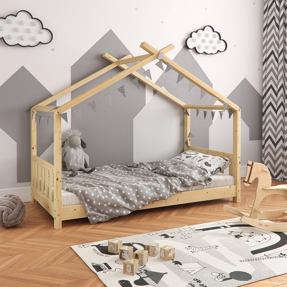VitaliSpa® Kinderbett »Kinderhausbett 80x160cm DESIGN Natur Matratze«