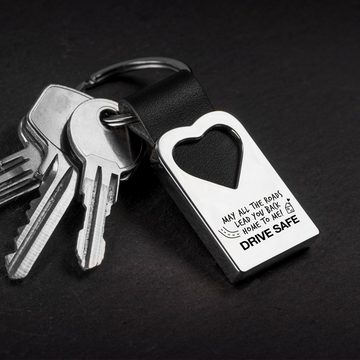FABACH Schlüsselanhänger Leder Schlüsselanhänger mit Gravur - Fahr Vorsichtig - All Roads