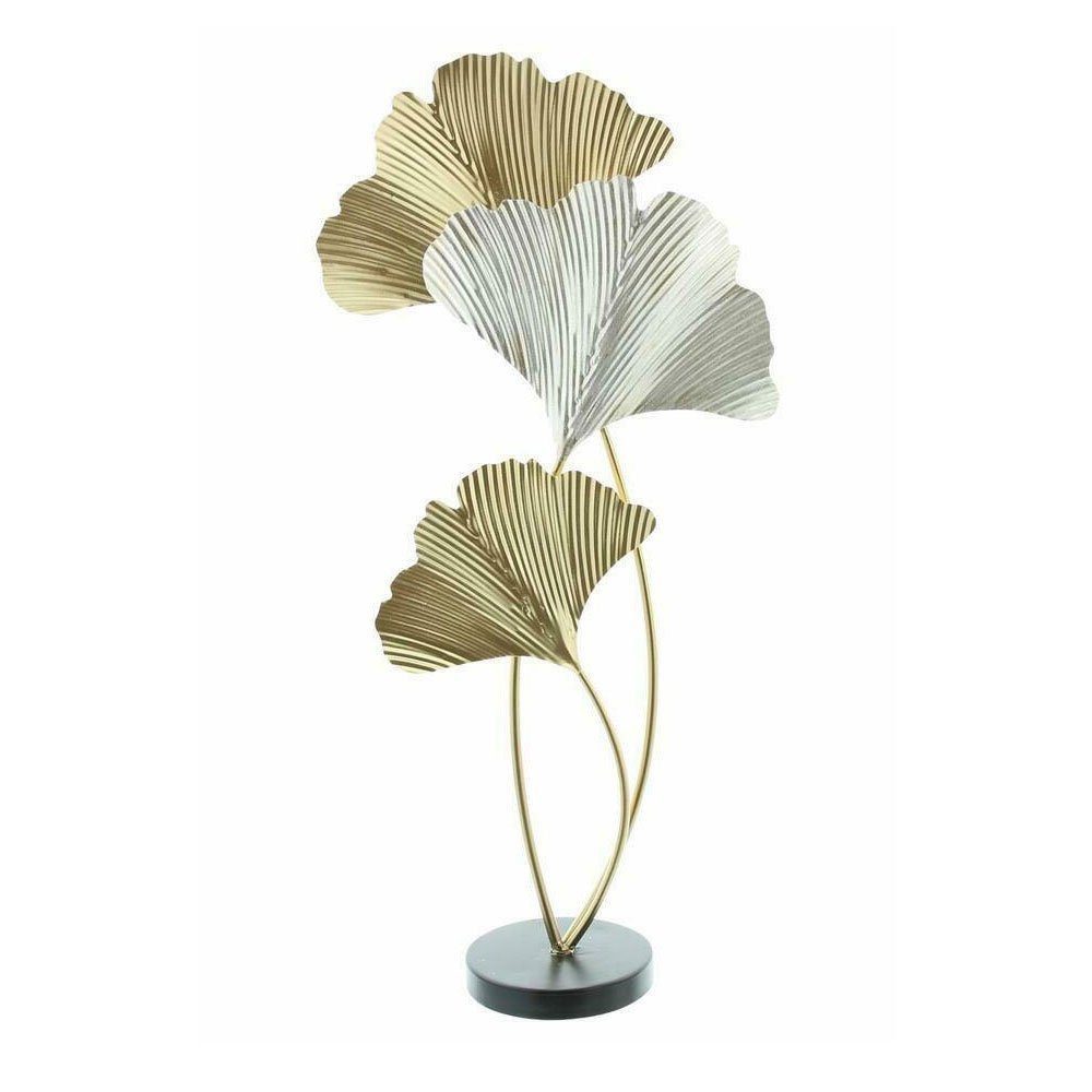 Home-trends24.de Dekofigur Ginkgo Metalldeko Blätter Objekt Figur Skulptur Gold Weiß Deko 61 cm