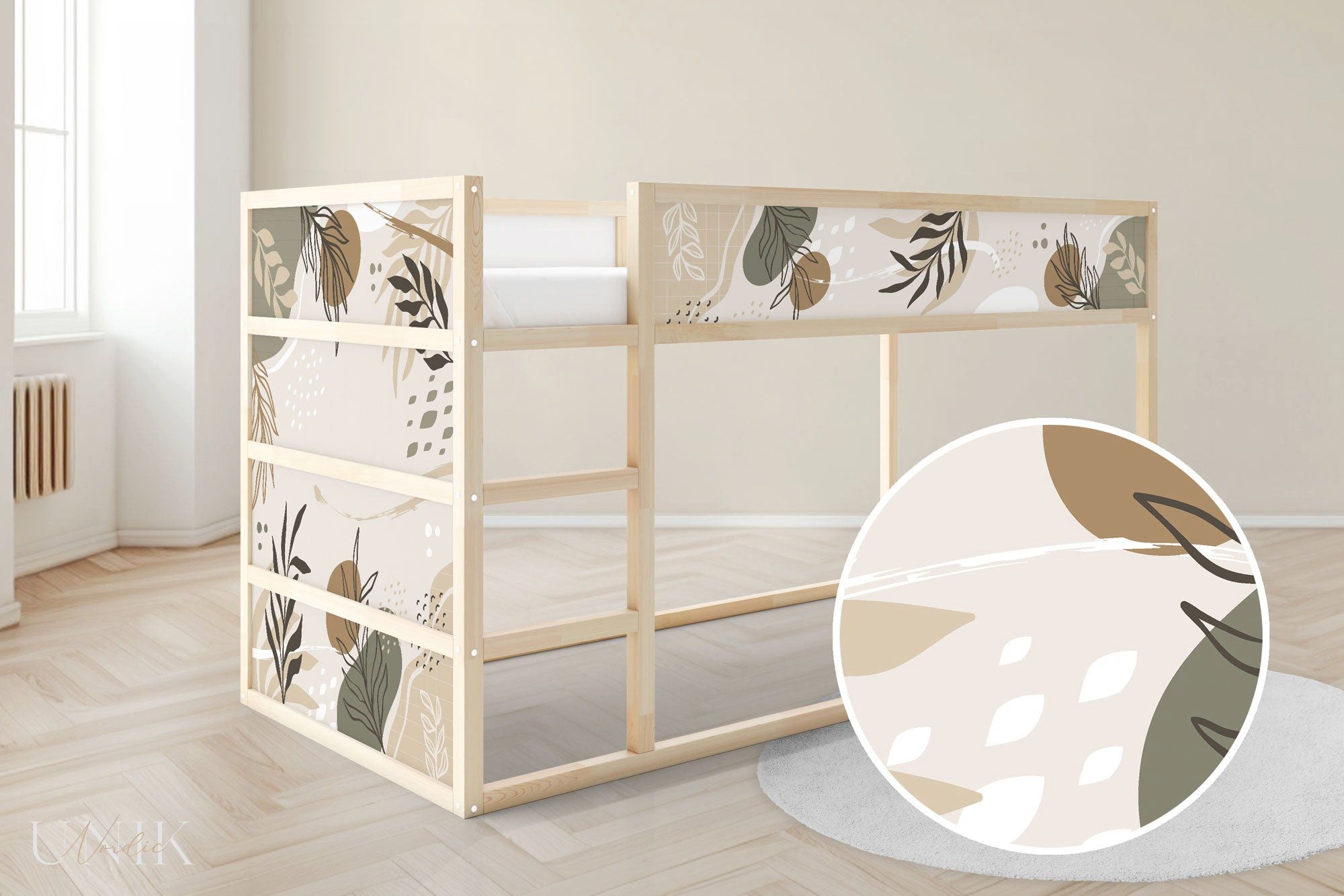 Unik Nordic Möbelfolie IKEA Kura Bett­aufkleber Set - Beige Formen 5-Sticker-Set Oben, (Set, 5St.}, Für die angebene Anzahl an Flächen zugeschnitten), selbstklebend, exakte Maße, wiederablösbar