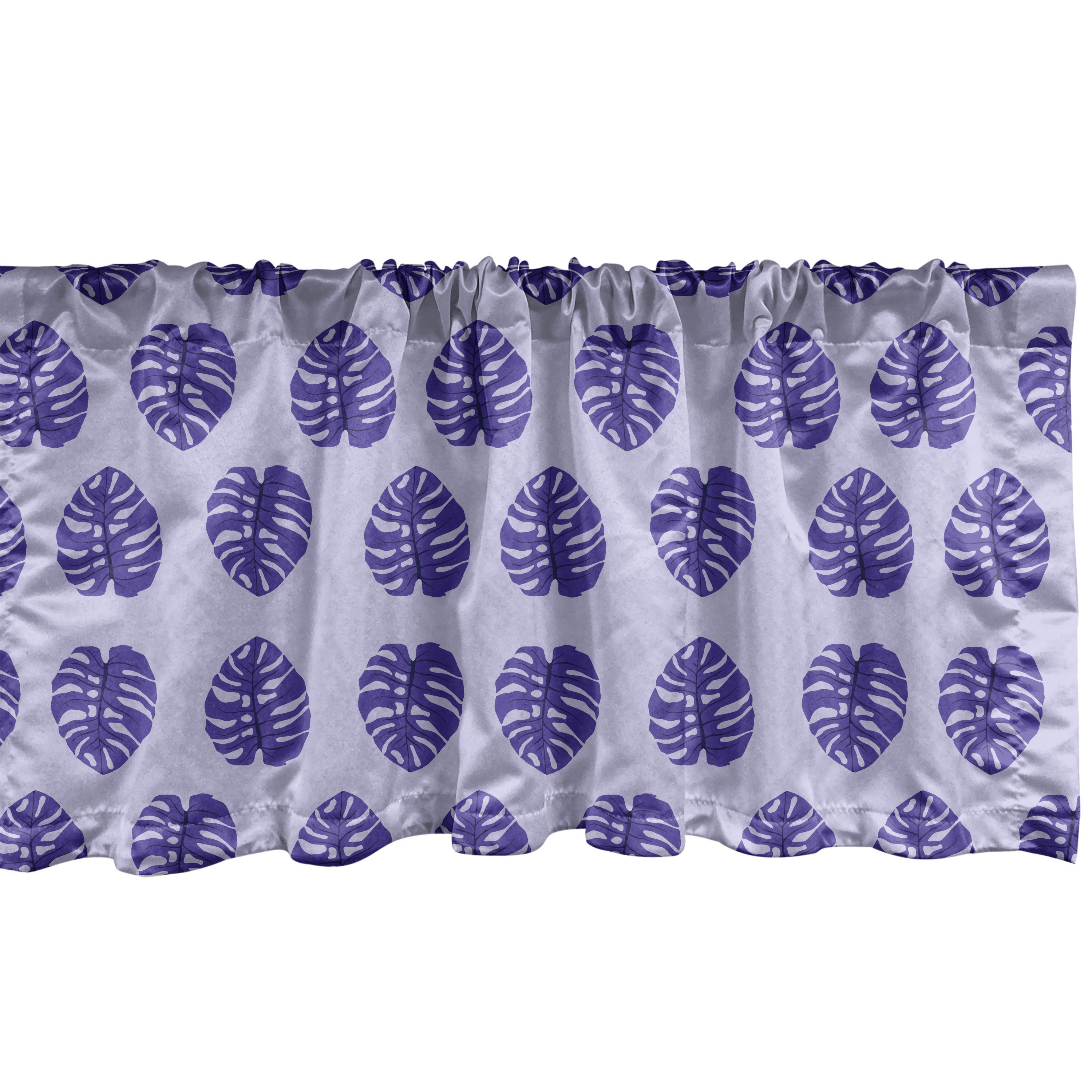 Leaves Blau Volant Stangentasche, für Vorhang Monstera Küche Abakuhaus, Schlafzimmer Microfaser, mit Bilder Exotische Scheibengardine Dekor